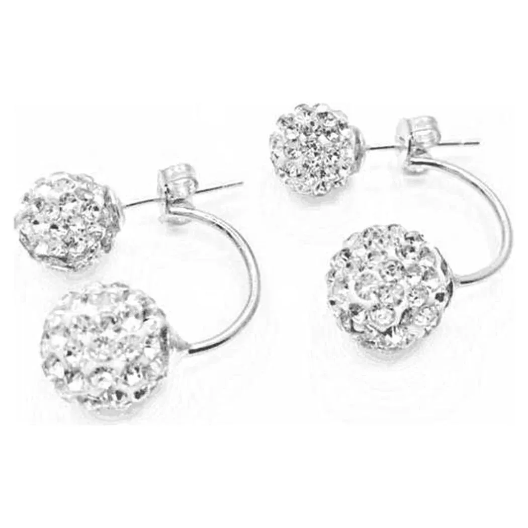 1 Pair Women Jewelry Silver Double Beaded Rhinestone Crystal Stud Earrings HFON