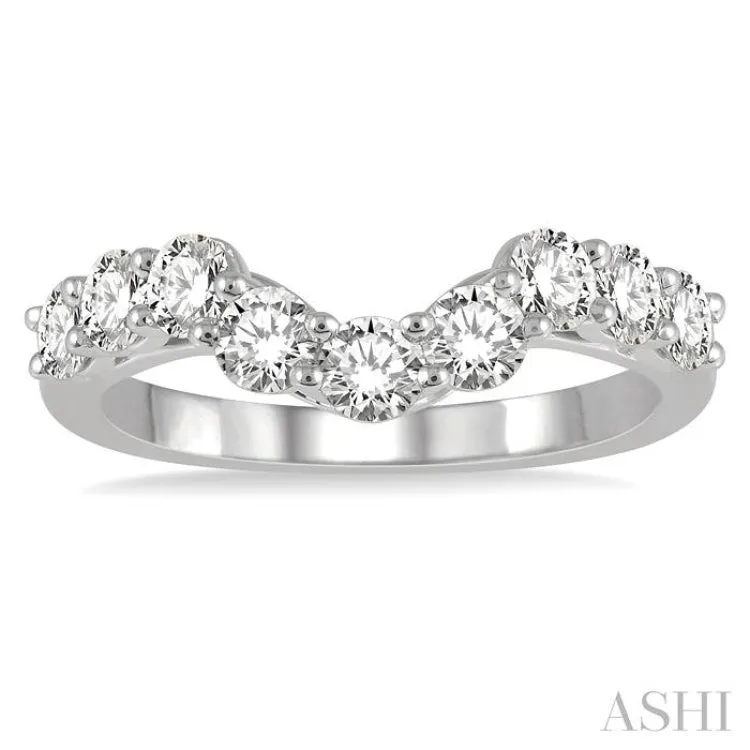 1.00 ctw U-Drop Round Cut Diamond Wedding Band in 14K White Gold