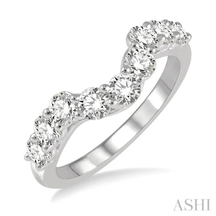 1.00 ctw U-Drop Round Cut Diamond Wedding Band in 14K White Gold