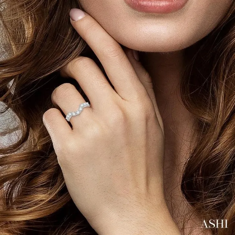 1.00 ctw U-Drop Round Cut Diamond Wedding Band in 14K White Gold
