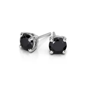 10k White Gold Plated 2 Carat Round Created Black Sapphire Stud Earrings