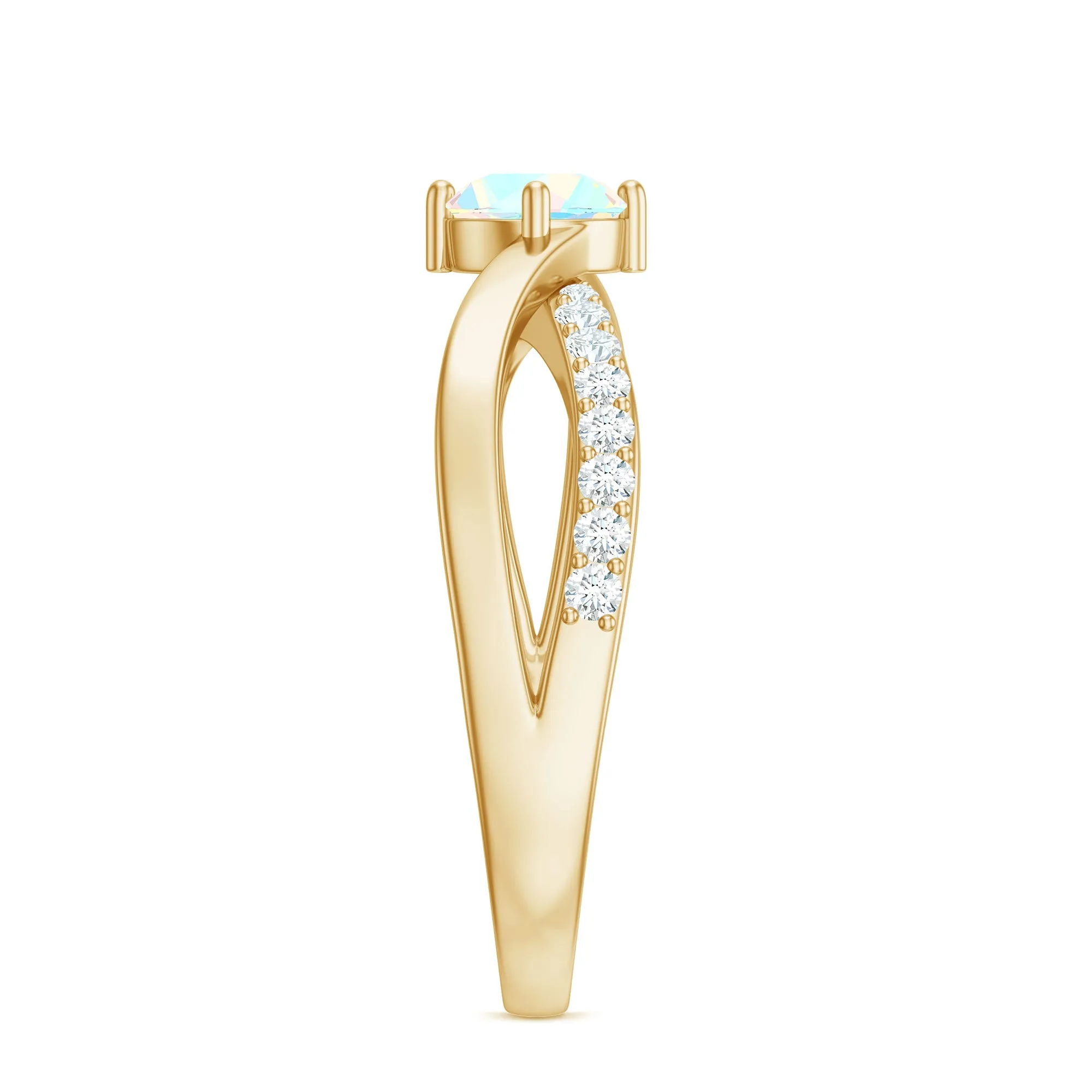 1/2 CT Ethiopian Opal Solitaire and Diamond Infinity Ring