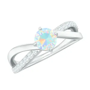 1/2 CT Ethiopian Opal Solitaire and Diamond Infinity Ring
