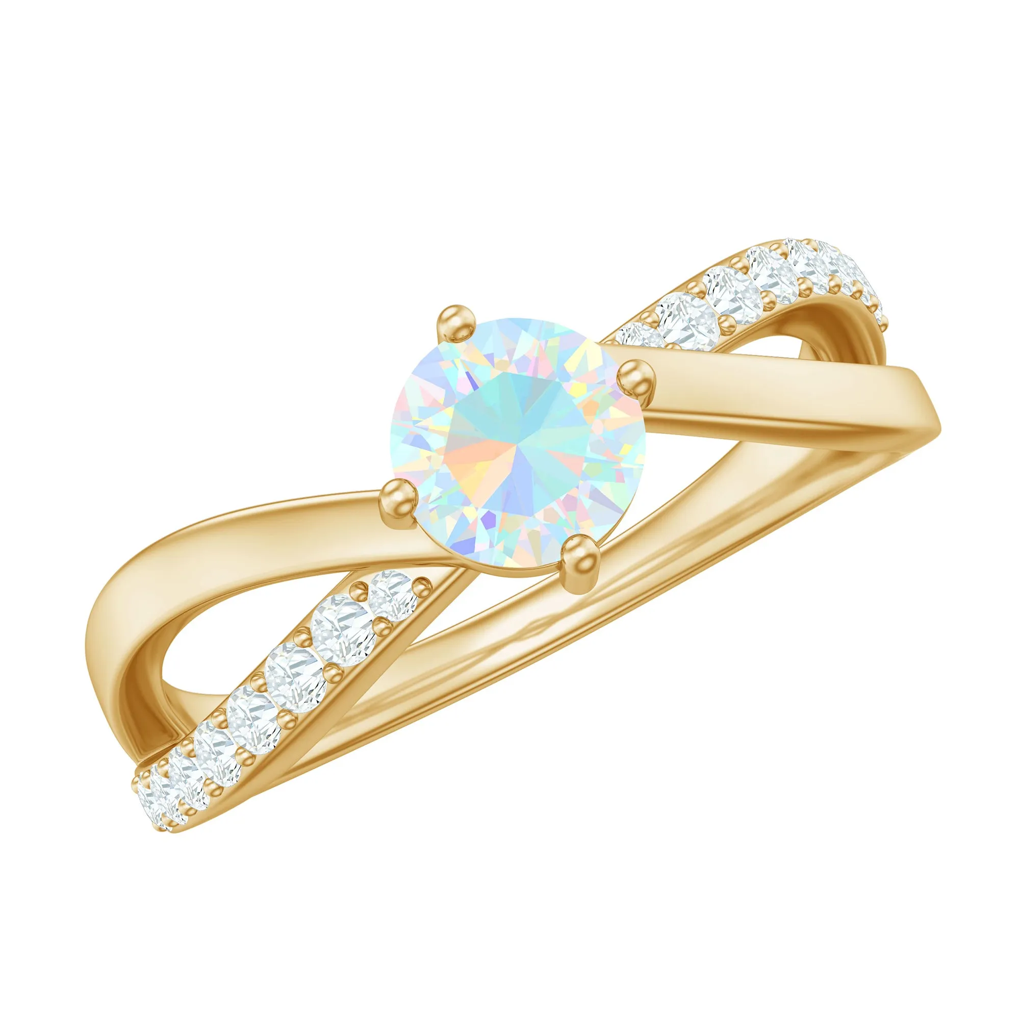 1/2 CT Ethiopian Opal Solitaire and Diamond Infinity Ring