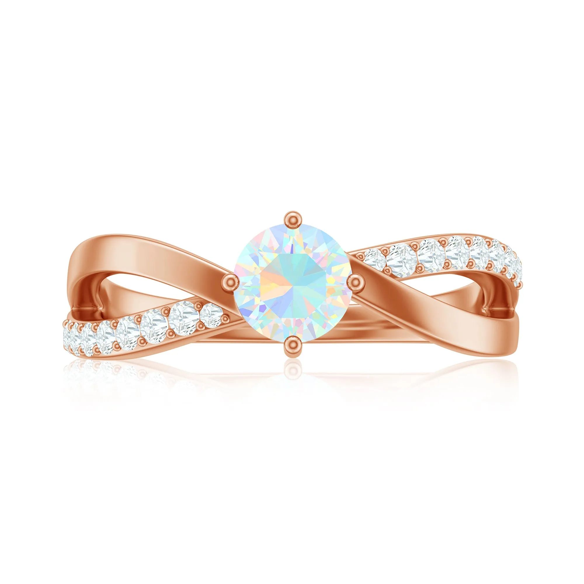 1/2 CT Ethiopian Opal Solitaire and Diamond Infinity Ring