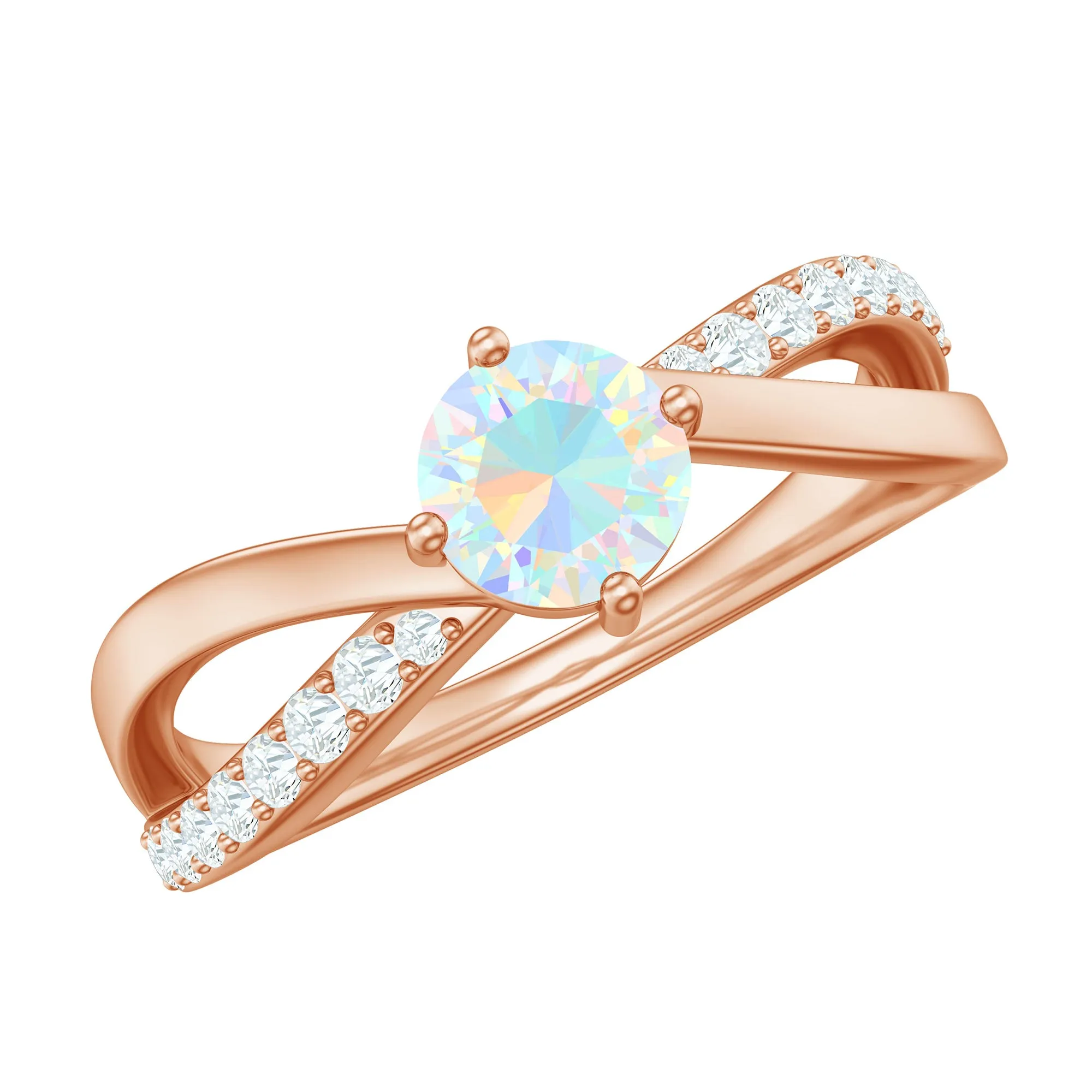1/2 CT Ethiopian Opal Solitaire and Diamond Infinity Ring