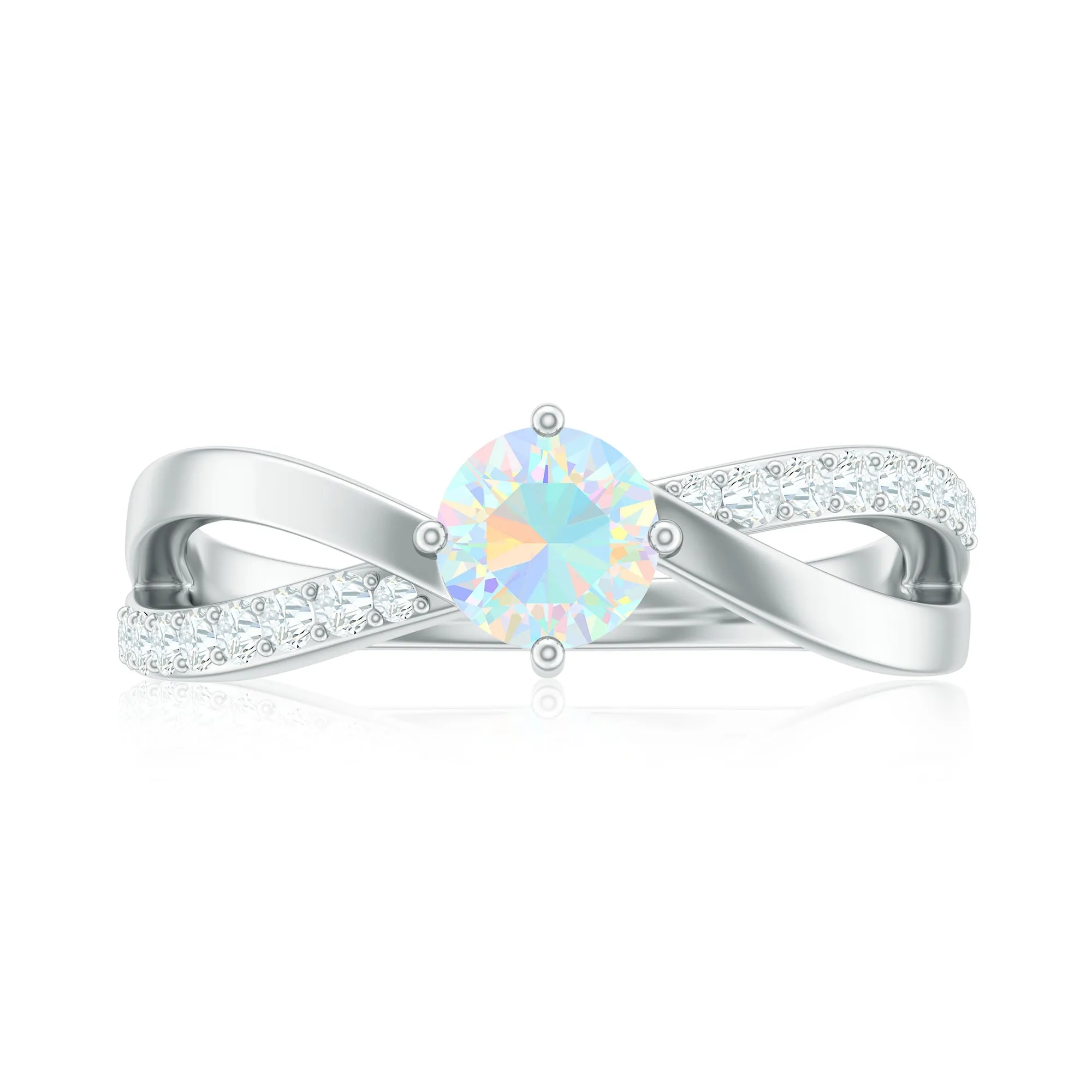 1/2 CT Ethiopian Opal Solitaire and Diamond Infinity Ring