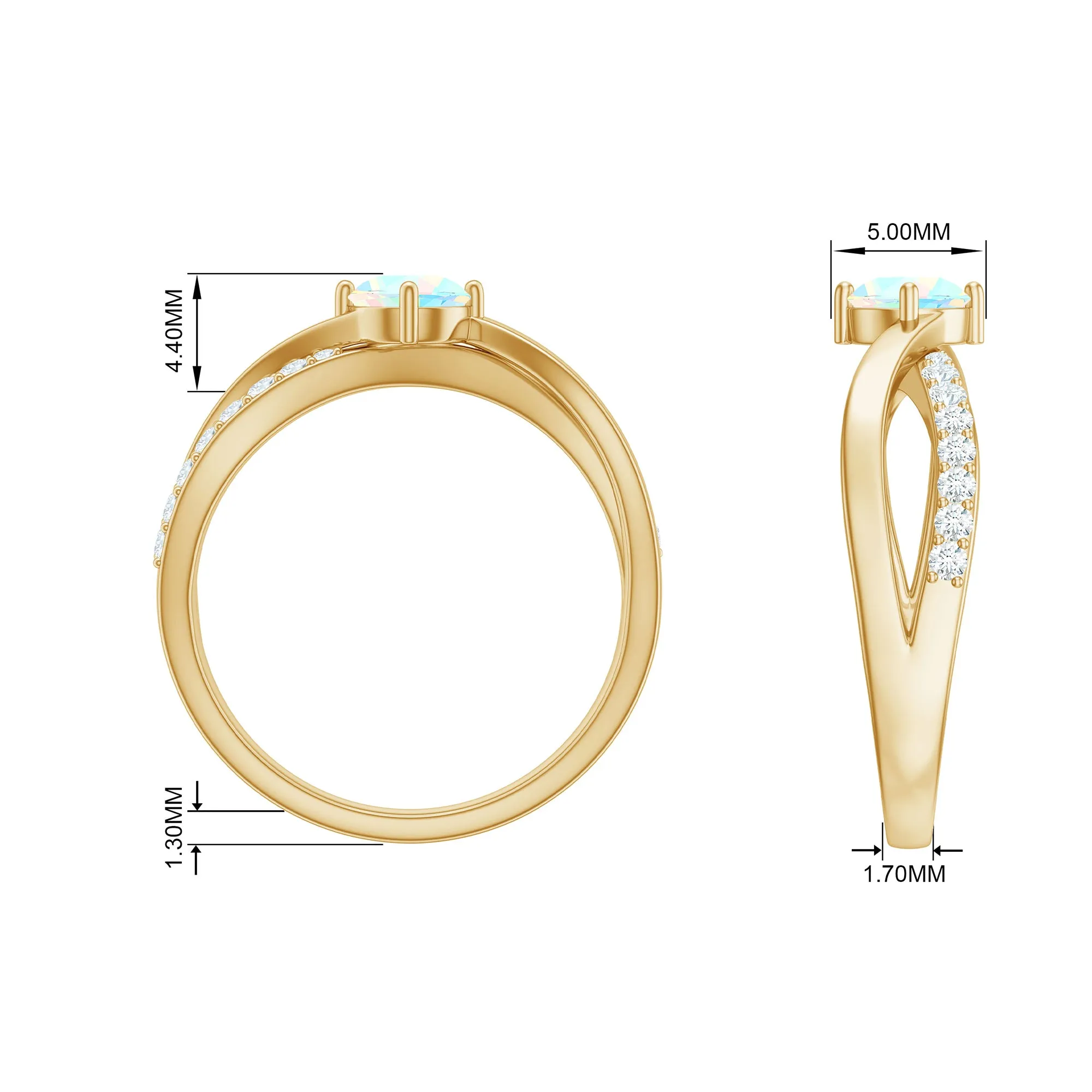 1/2 CT Ethiopian Opal Solitaire and Diamond Infinity Ring