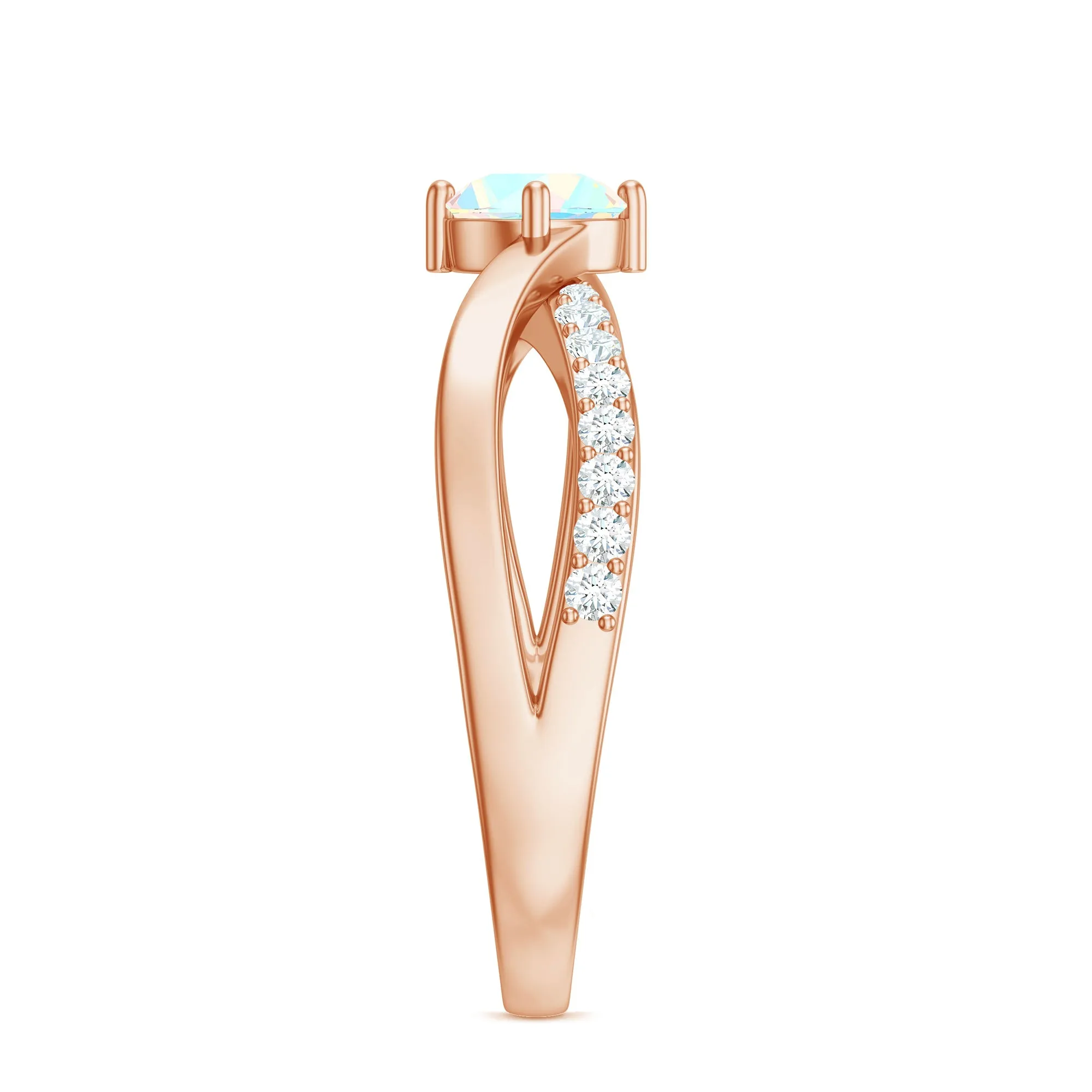 1/2 CT Ethiopian Opal Solitaire and Diamond Infinity Ring