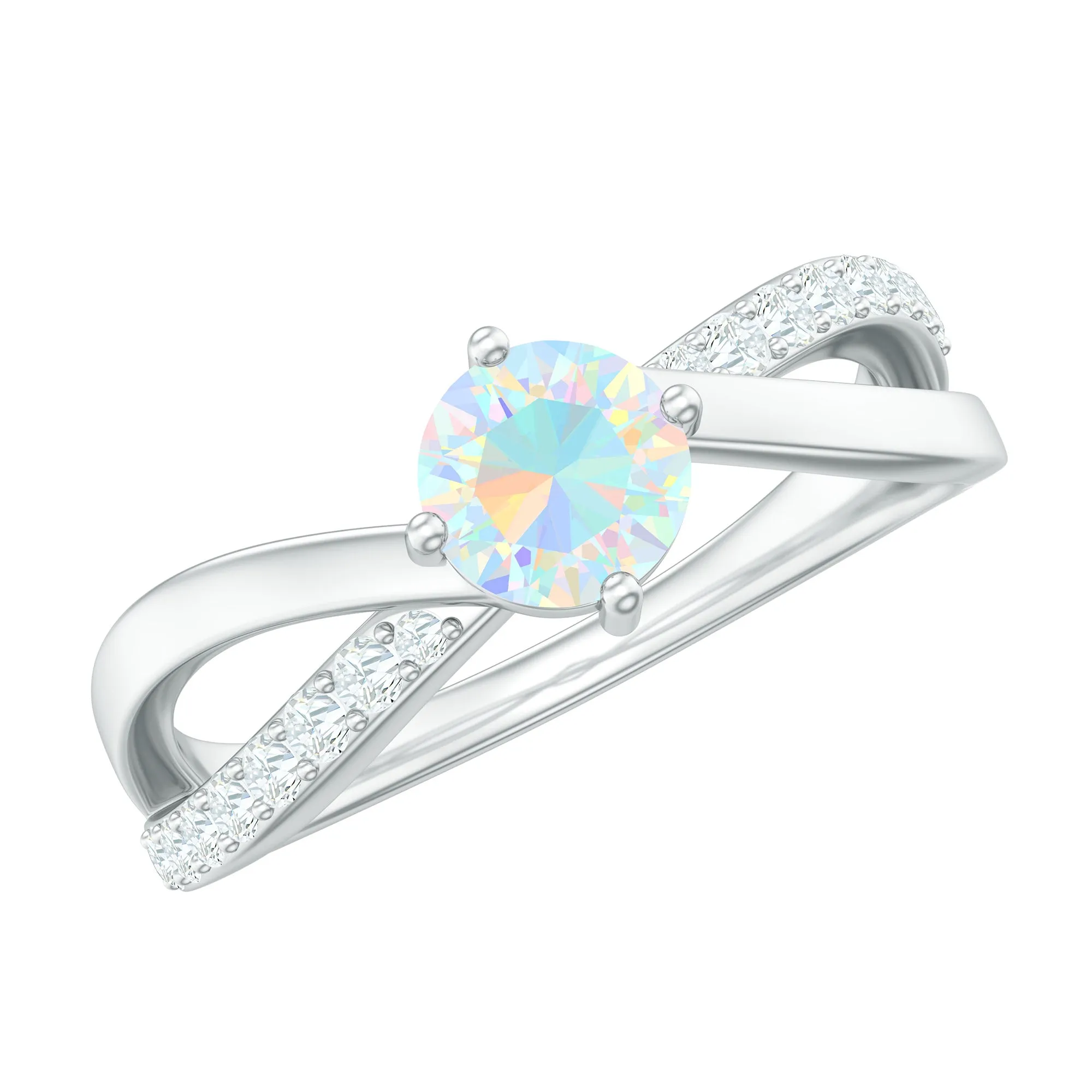 1/2 CT Ethiopian Opal Solitaire and Diamond Infinity Ring