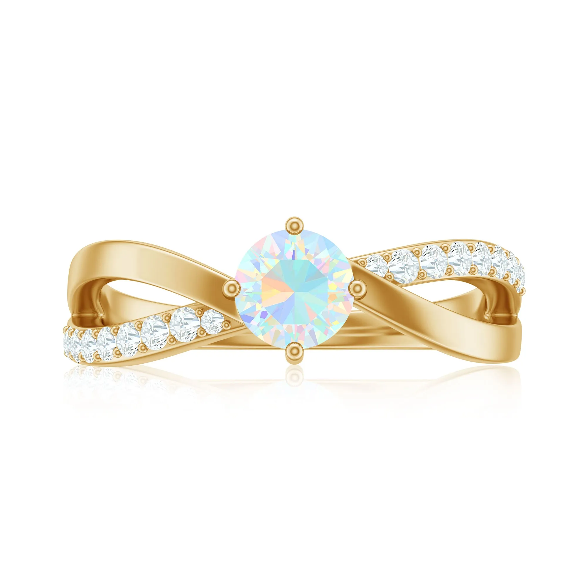 1/2 CT Ethiopian Opal Solitaire and Diamond Infinity Ring