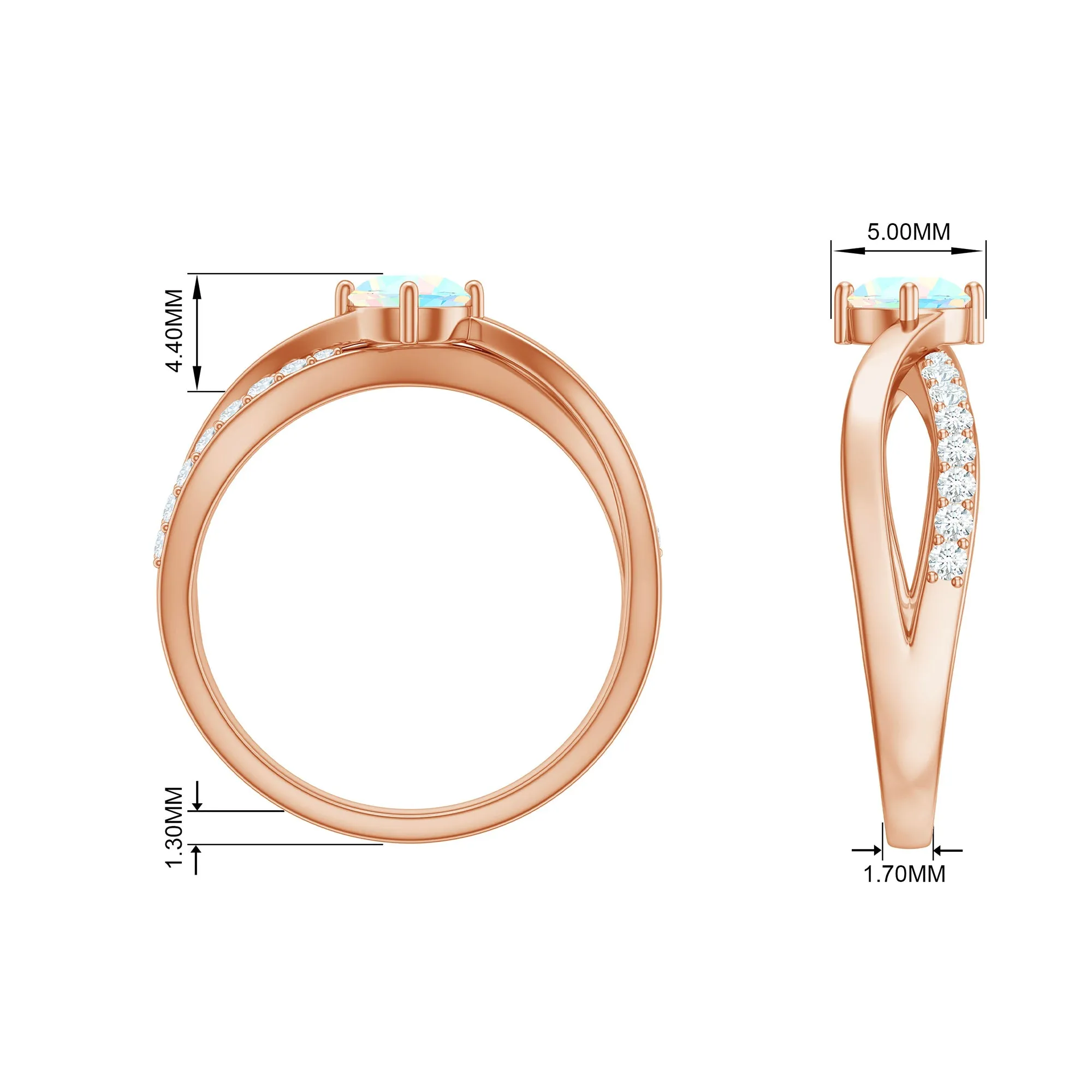 1/2 CT Ethiopian Opal Solitaire and Diamond Infinity Ring