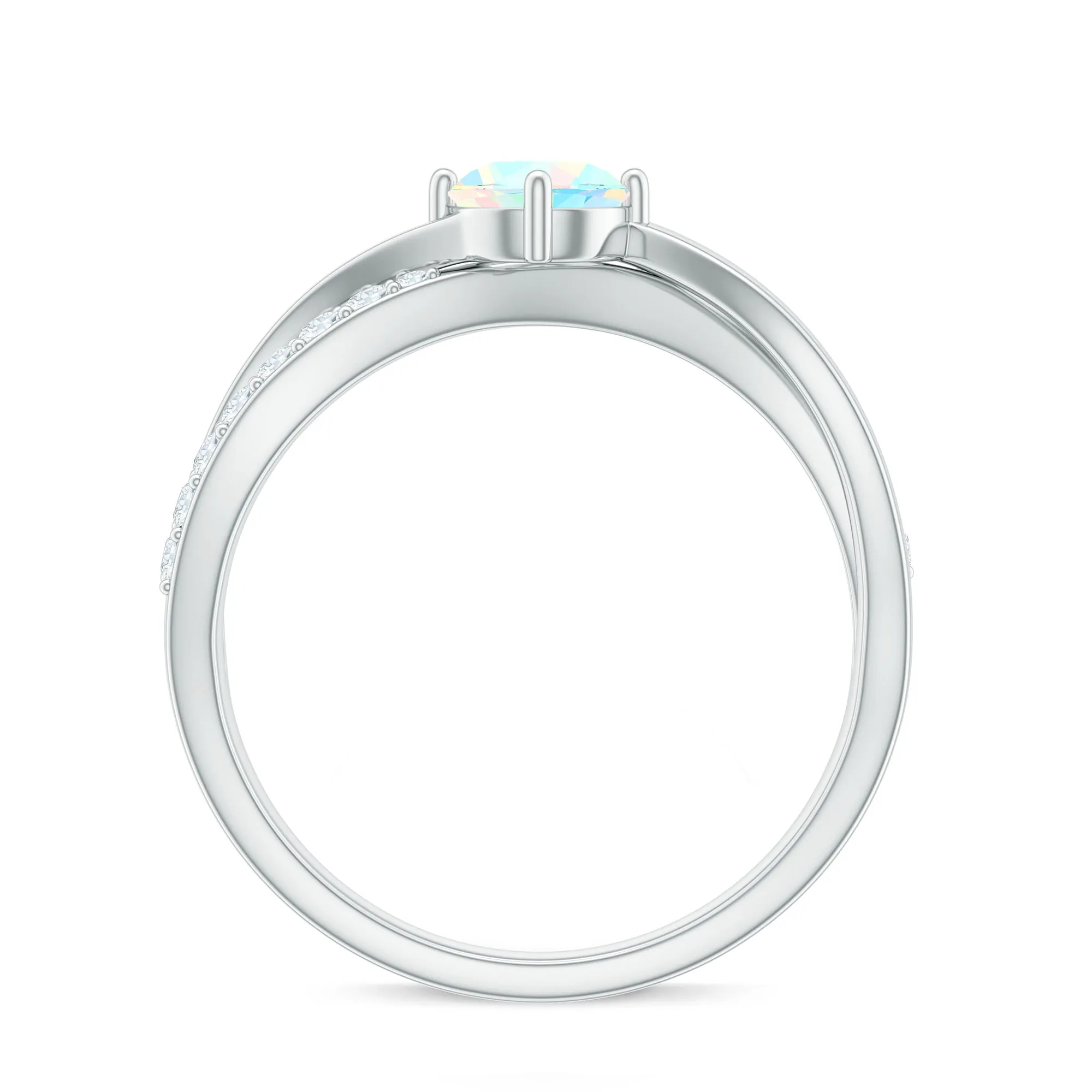 1/2 CT Ethiopian Opal Solitaire and Diamond Infinity Ring