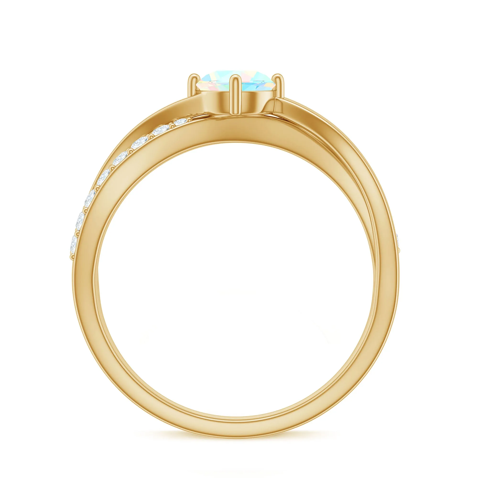 1/2 CT Ethiopian Opal Solitaire and Diamond Infinity Ring