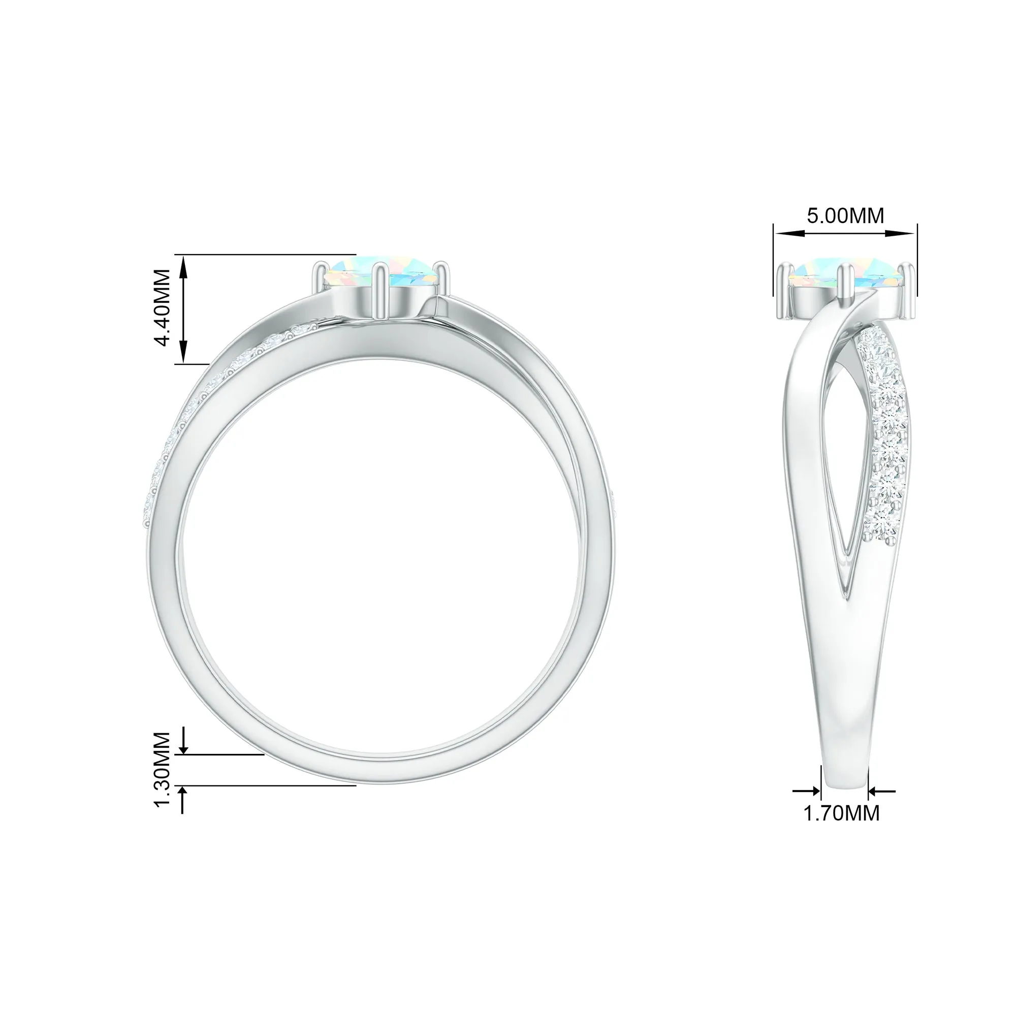 1/2 CT Ethiopian Opal Solitaire and Diamond Infinity Ring