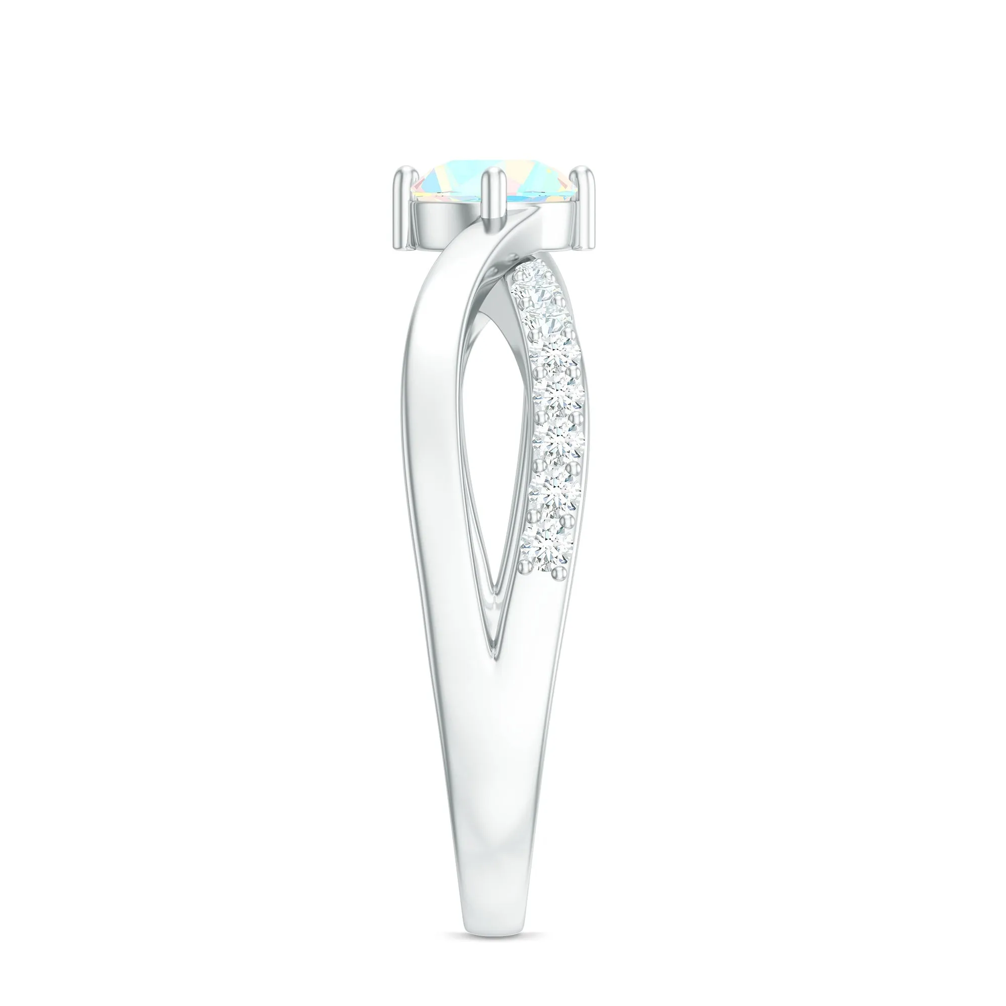1/2 CT Ethiopian Opal Solitaire and Diamond Infinity Ring