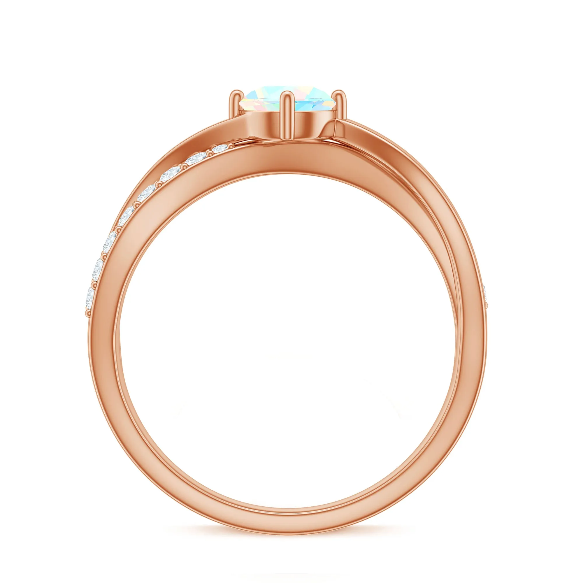 1/2 CT Ethiopian Opal Solitaire and Diamond Infinity Ring