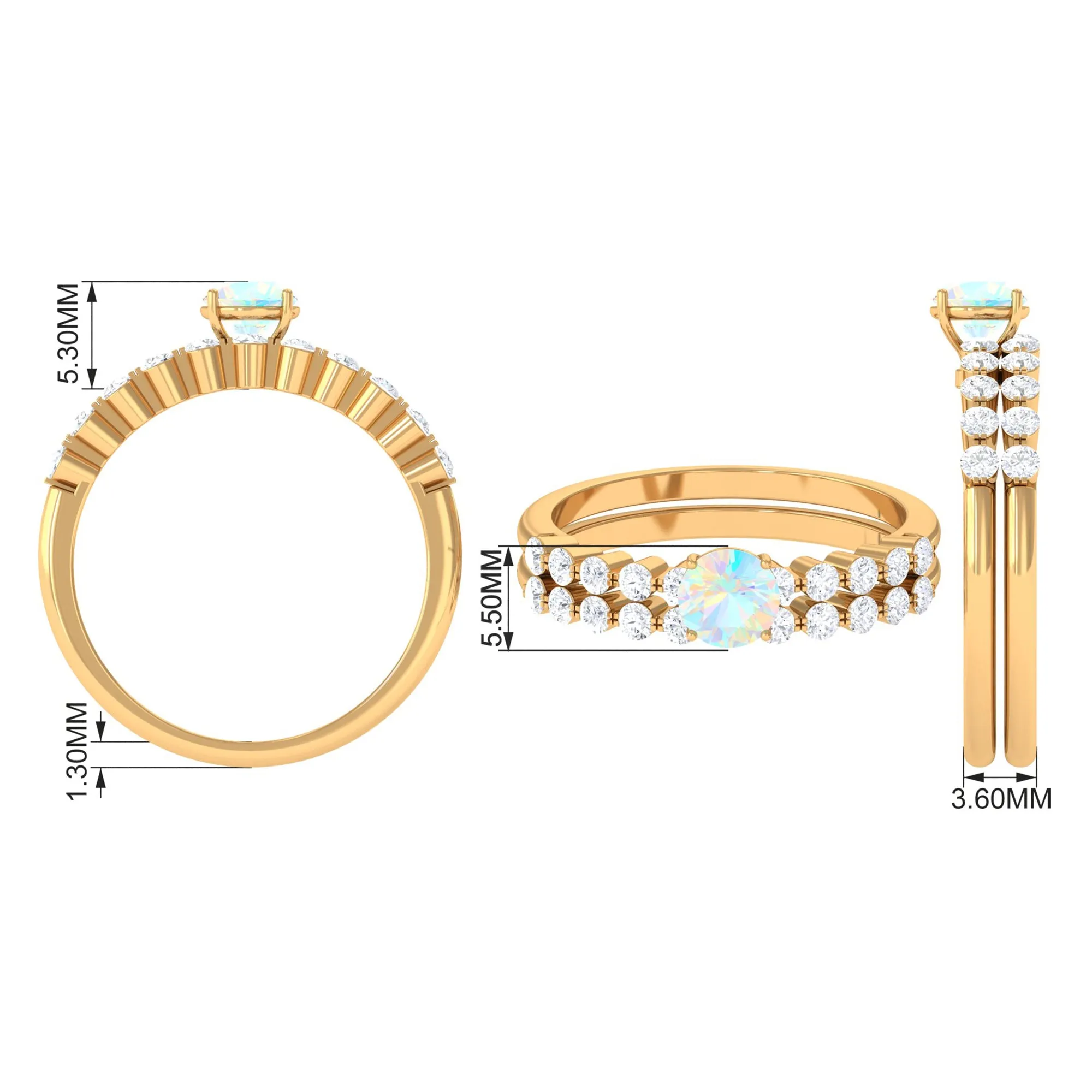 1.25 CT Simple Ethiopian Opal and Diamond Bridal Ring Set