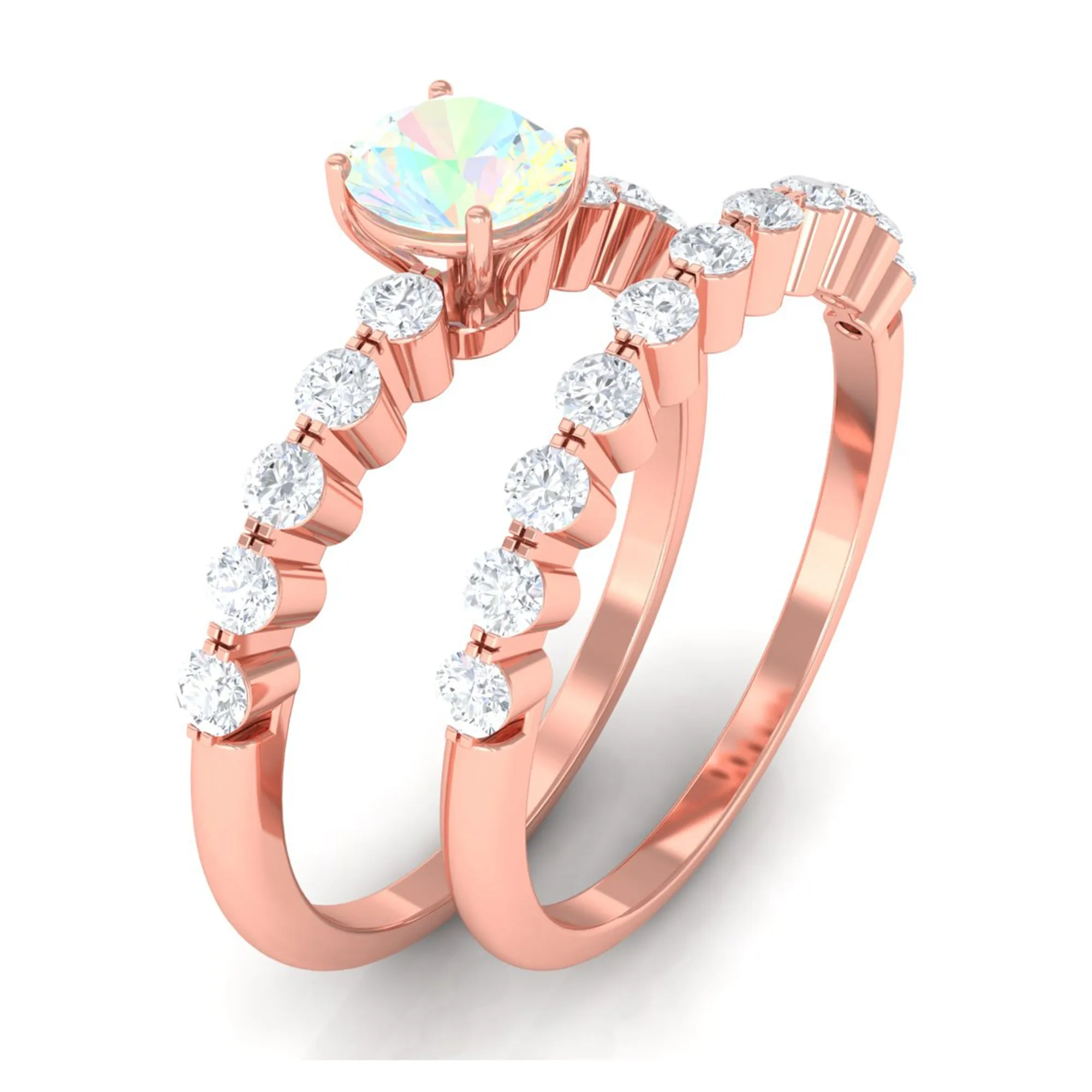 1.25 CT Simple Ethiopian Opal and Diamond Bridal Ring Set