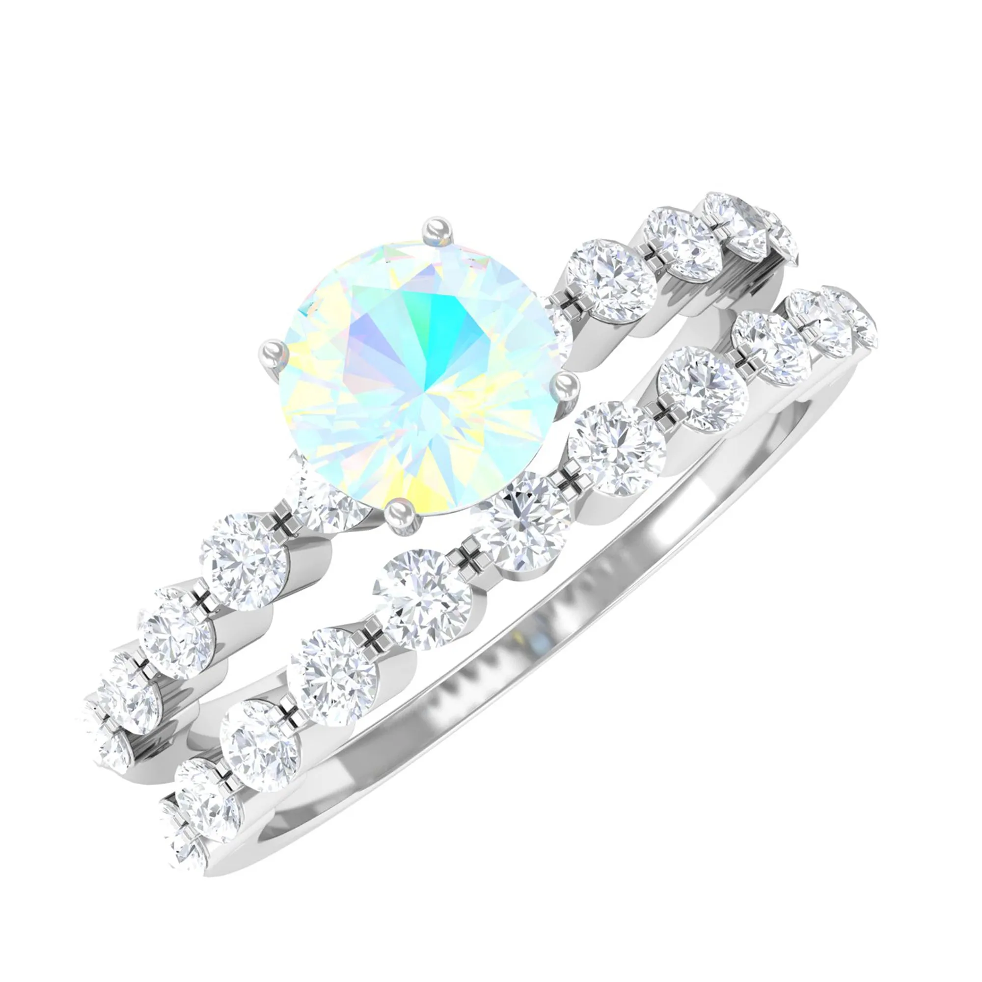 1.25 CT Simple Ethiopian Opal and Diamond Bridal Ring Set