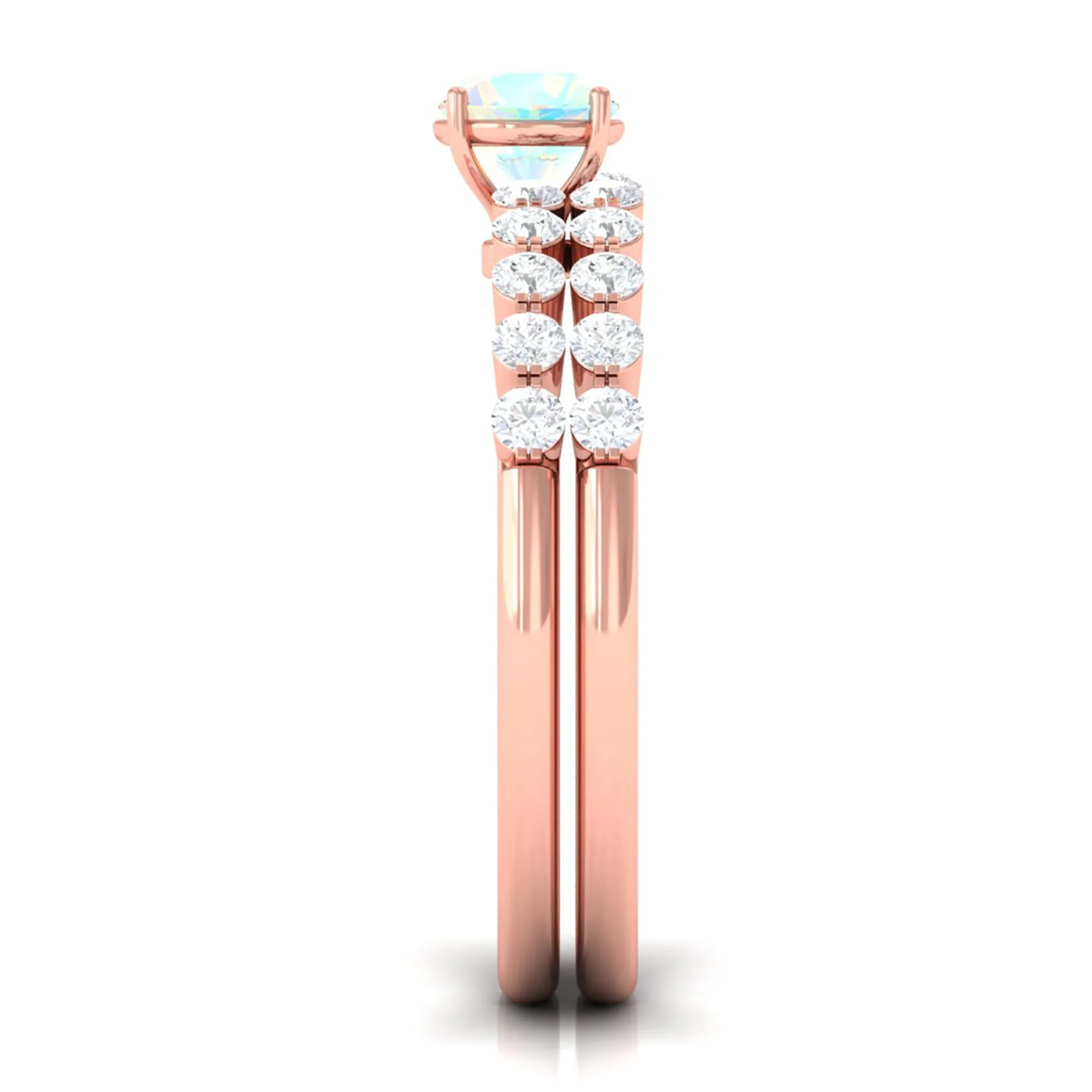 1.25 CT Simple Ethiopian Opal and Diamond Bridal Ring Set