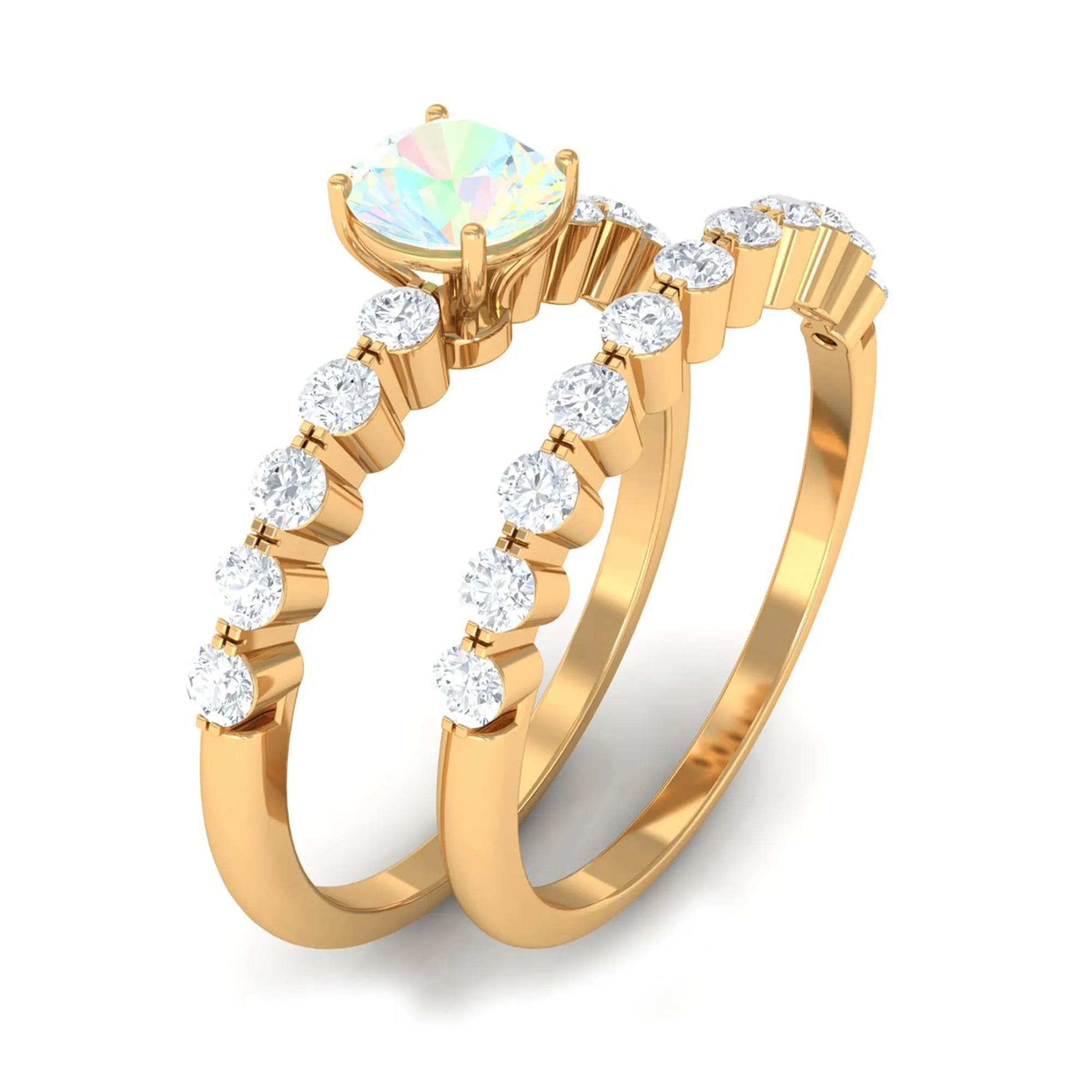1.25 CT Simple Ethiopian Opal and Diamond Bridal Ring Set