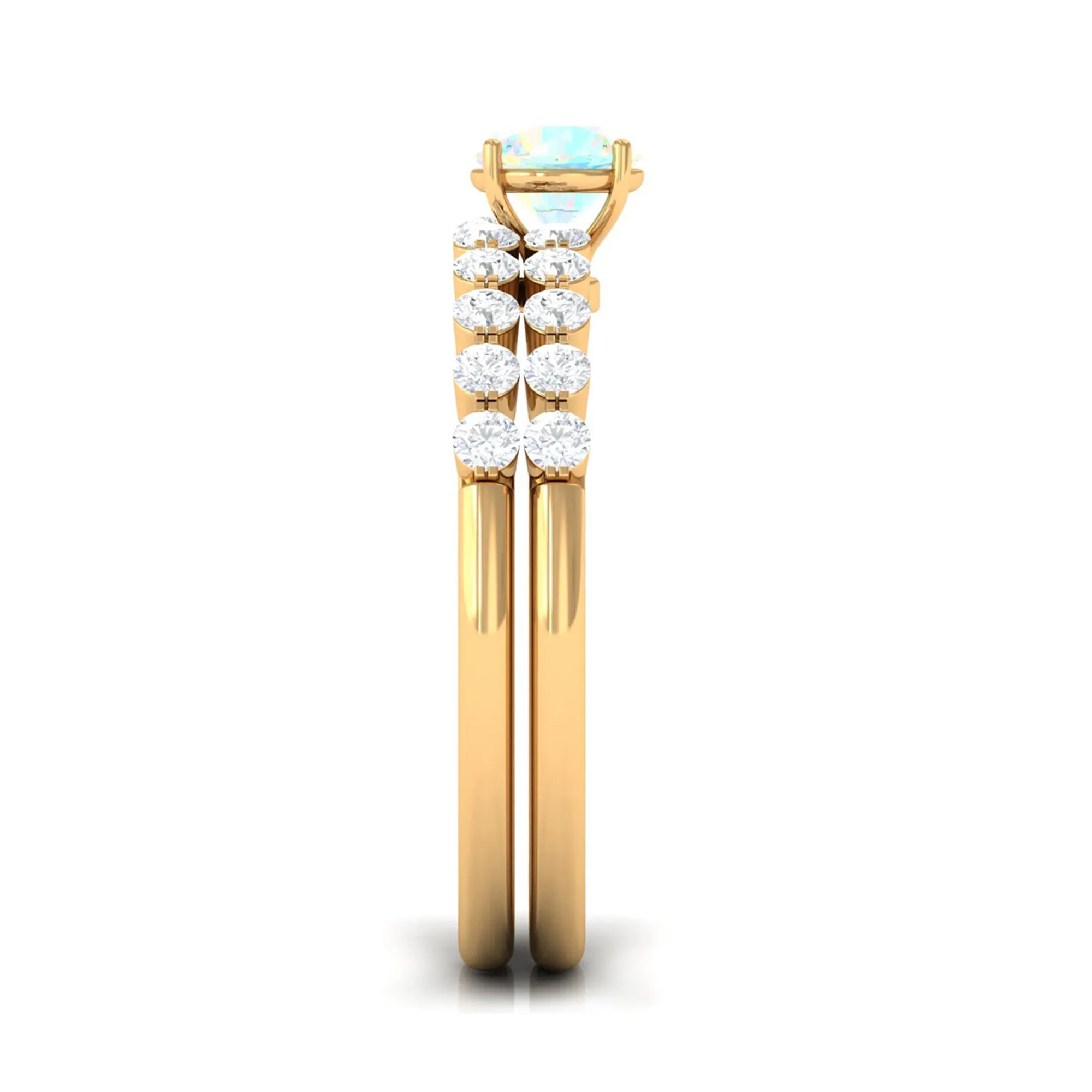 1.25 CT Simple Ethiopian Opal and Diamond Bridal Ring Set