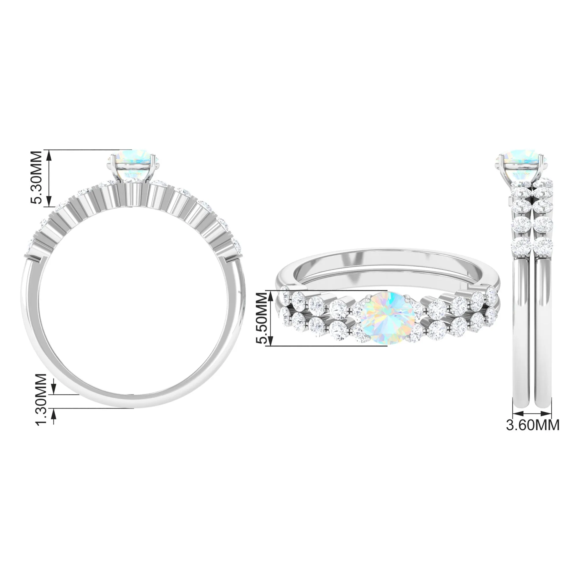 1.25 CT Simple Ethiopian Opal and Diamond Bridal Ring Set