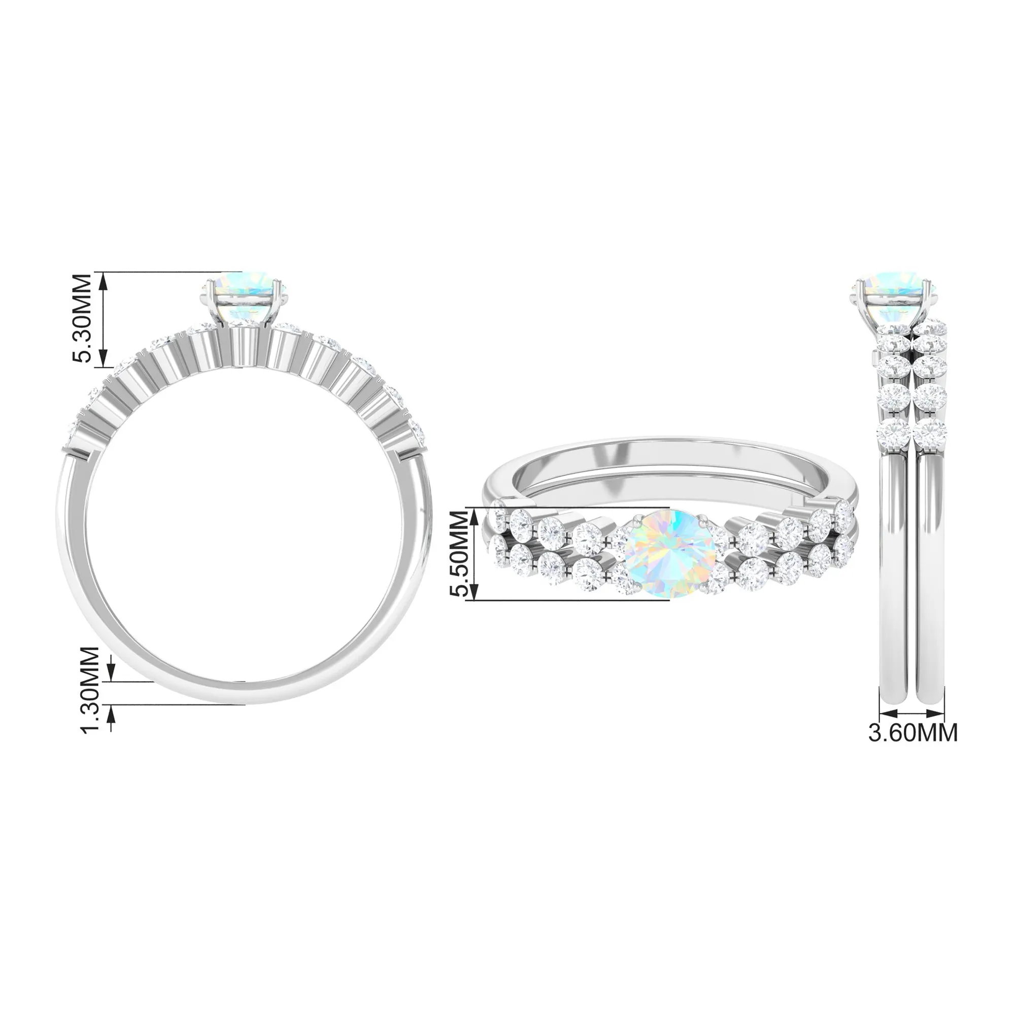 1.25 CT Simple Ethiopian Opal and Diamond Bridal Ring Set