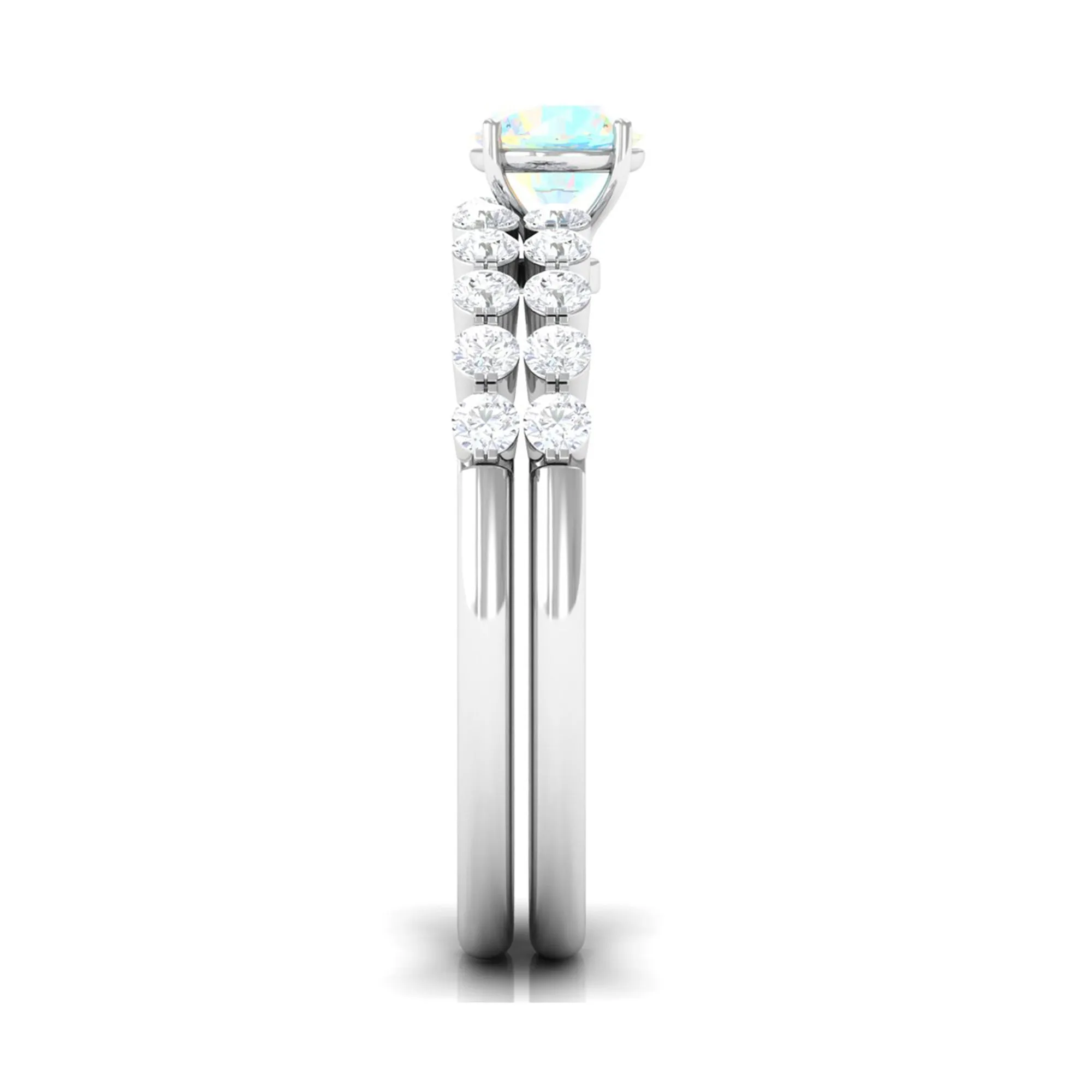 1.25 CT Simple Ethiopian Opal and Diamond Bridal Ring Set