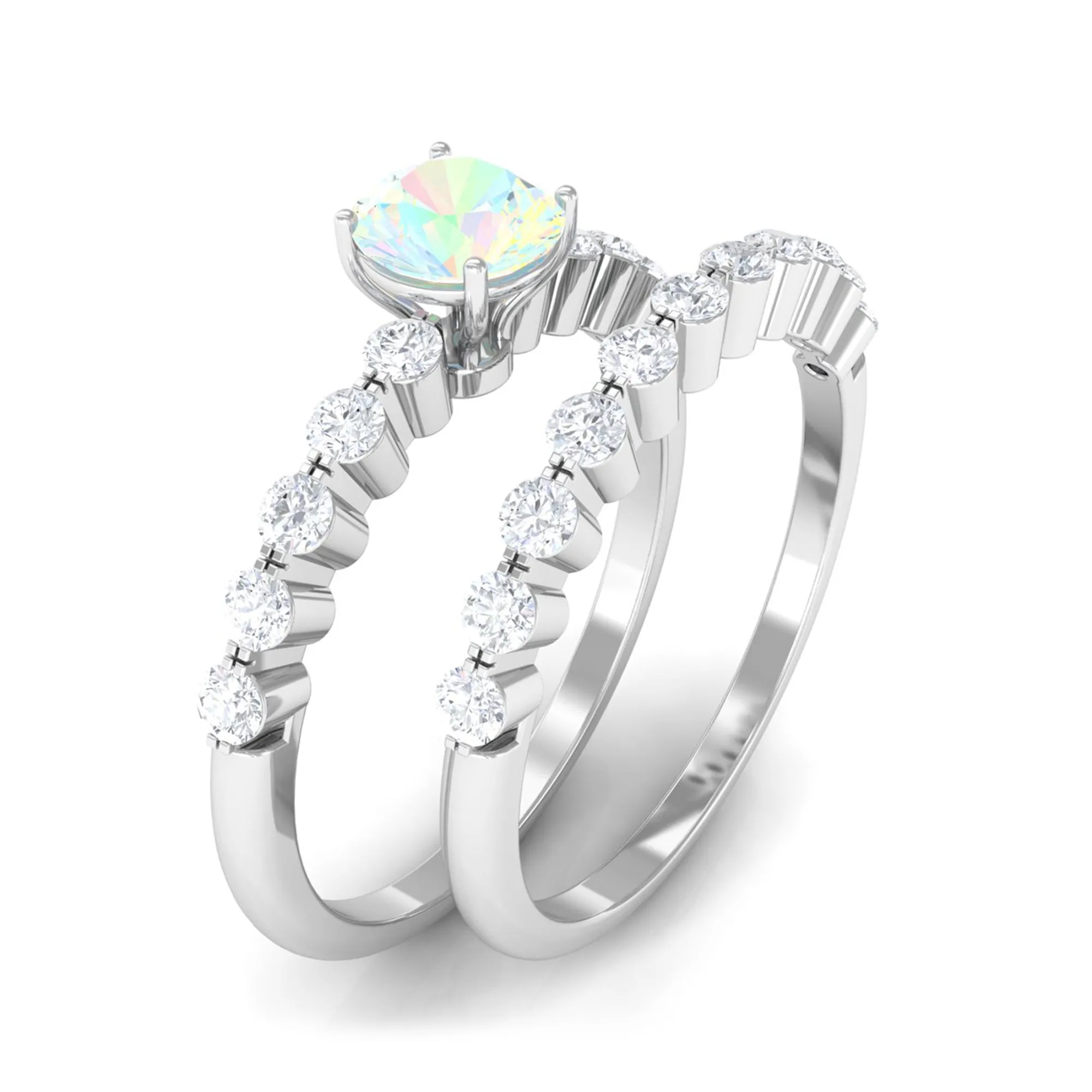 1.25 CT Simple Ethiopian Opal and Diamond Bridal Ring Set