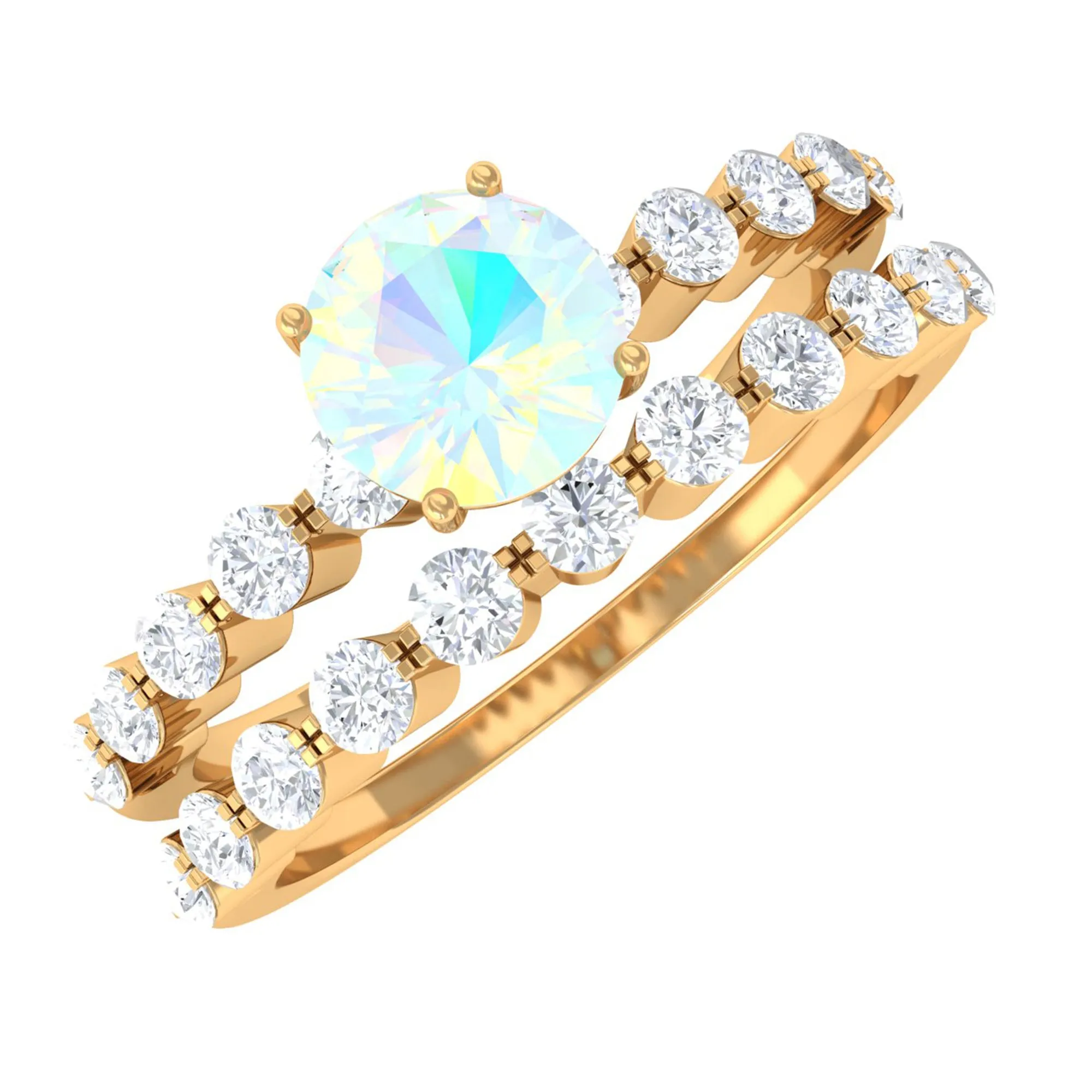 1.25 CT Simple Ethiopian Opal and Diamond Bridal Ring Set