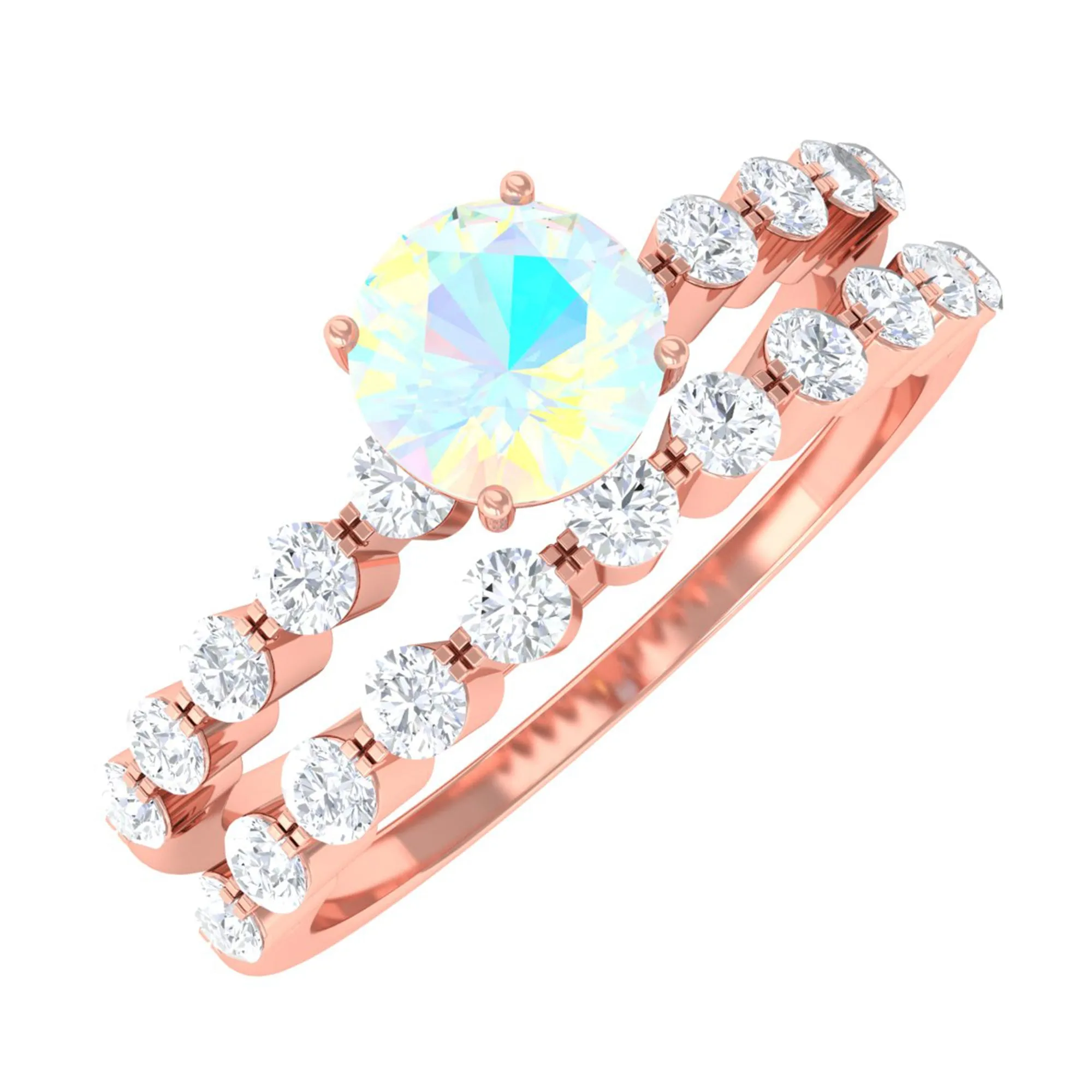 1.25 CT Simple Ethiopian Opal and Diamond Bridal Ring Set