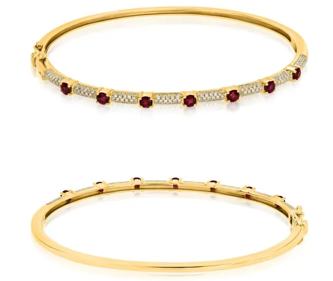14 Karat Yellow Gemstone Bangle Bracelet