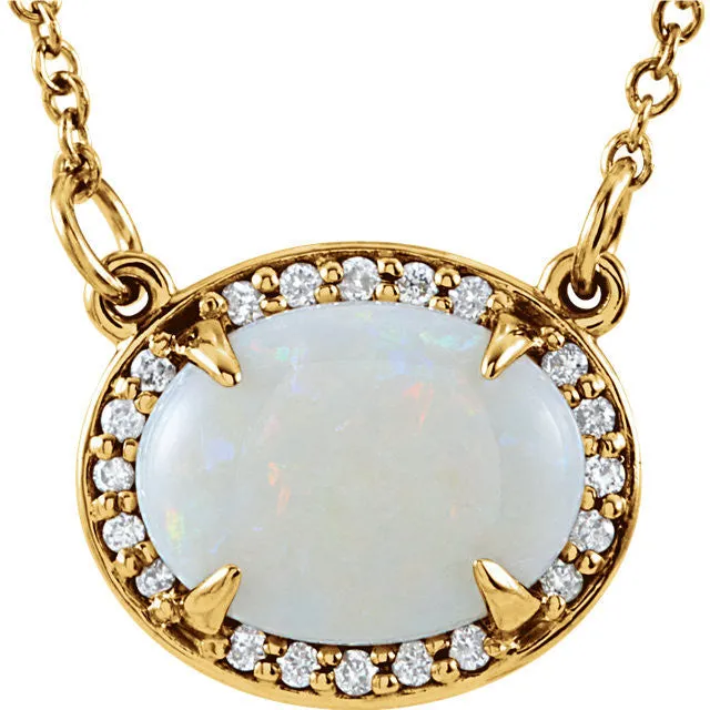 14k Gold 9x7mm Australian Opal & .05 CTW Diamond Halo Necklace