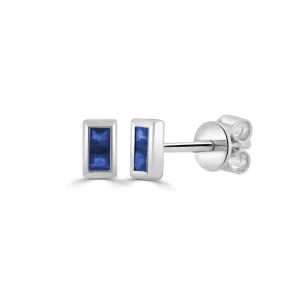 14k Gold & Baguette Sapphire Stud Earring - 0.10ct