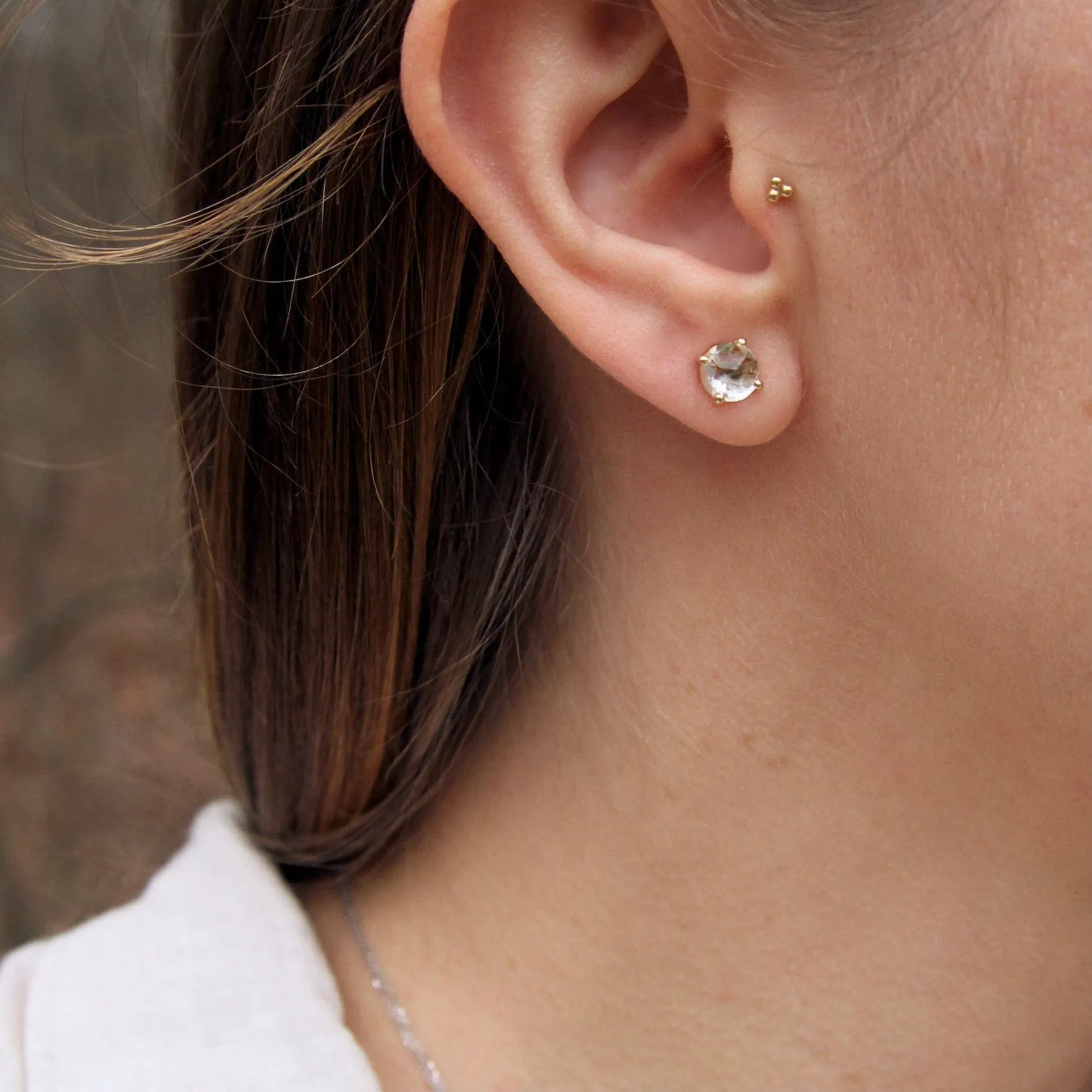 14k Gold and White Topaz Earring