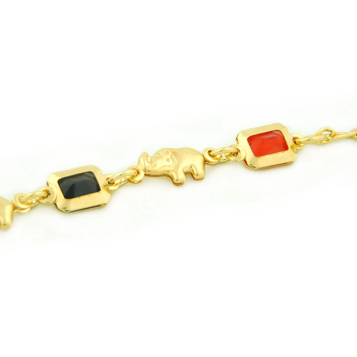 14k Gold Filled Yellow Rectangle Red And Black Elephant Bracelet 7.5