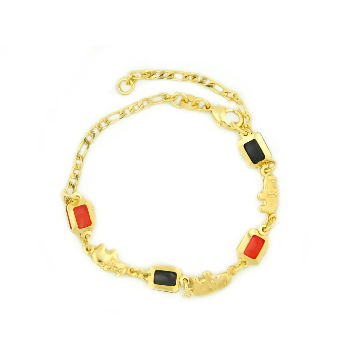 14k Gold Filled Yellow Rectangle Red And Black Elephant Bracelet 7.5