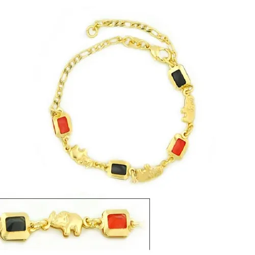 14k Gold Filled Yellow Rectangle Red And Black Elephant Bracelet 7.5