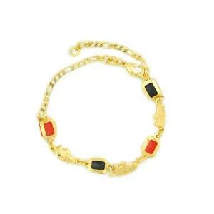 14k Gold Filled Yellow Rectangle Red And Black Elephant Bracelet 7.5