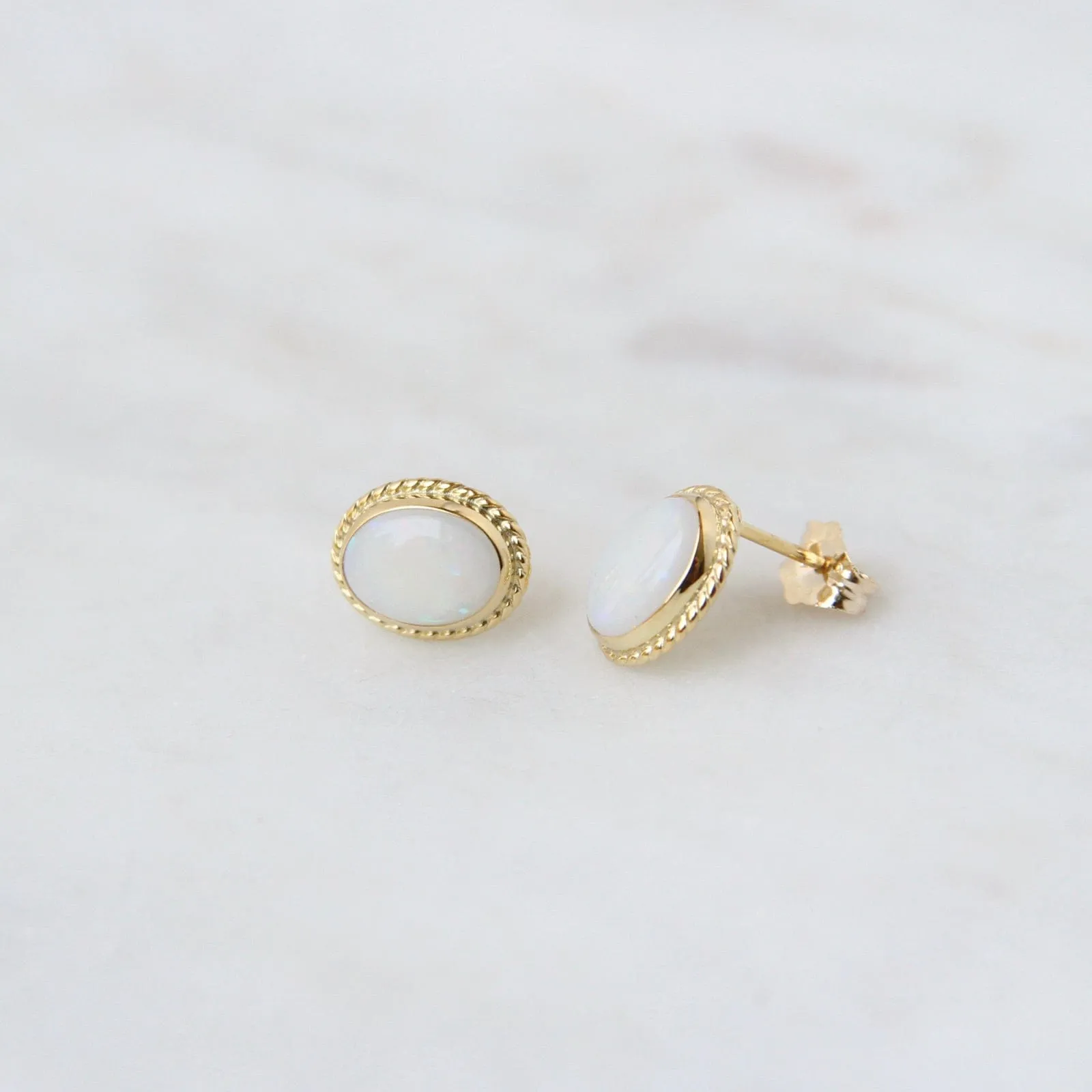 14k Gold Opal Twist Gallery Post Earrings