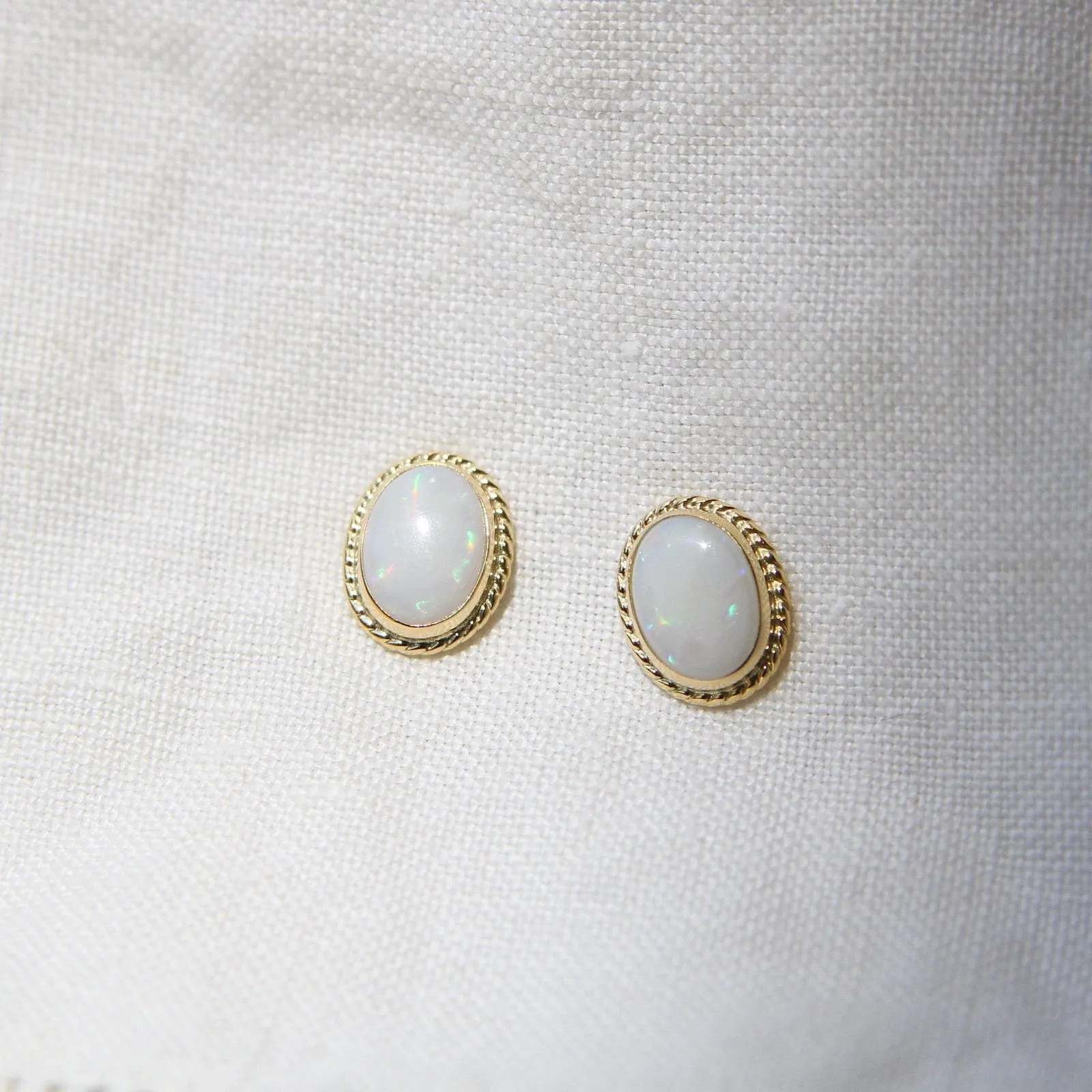 14k Gold Opal Twist Gallery Post Earrings