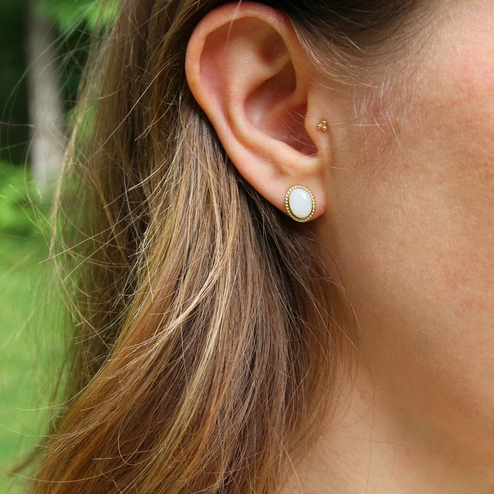 14k Gold Opal Twist Gallery Post Earrings