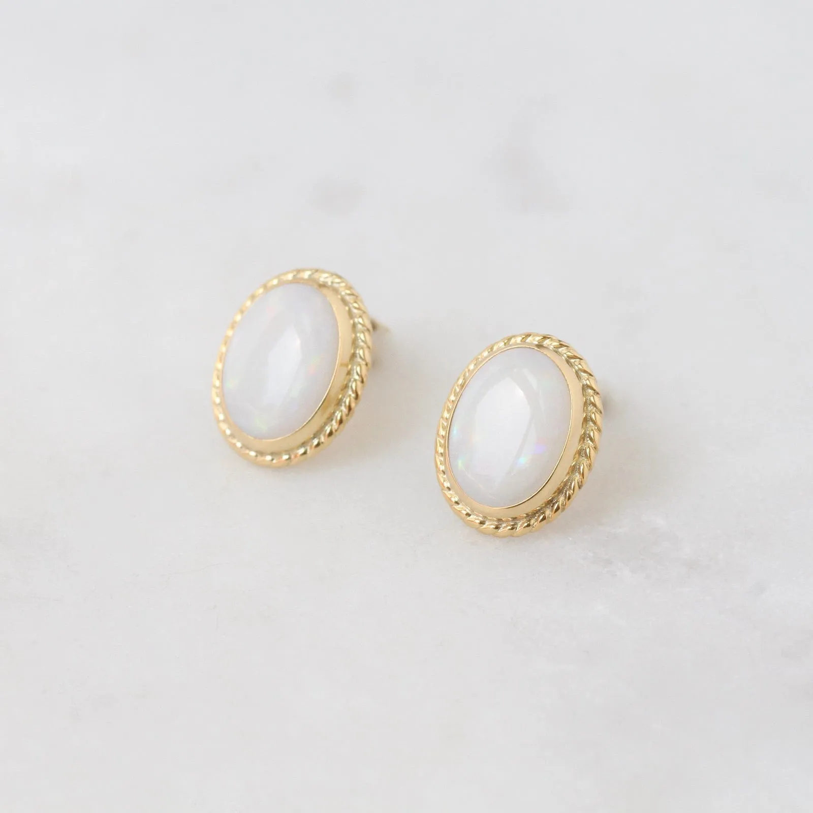 14k Gold Opal Twist Gallery Post Earrings