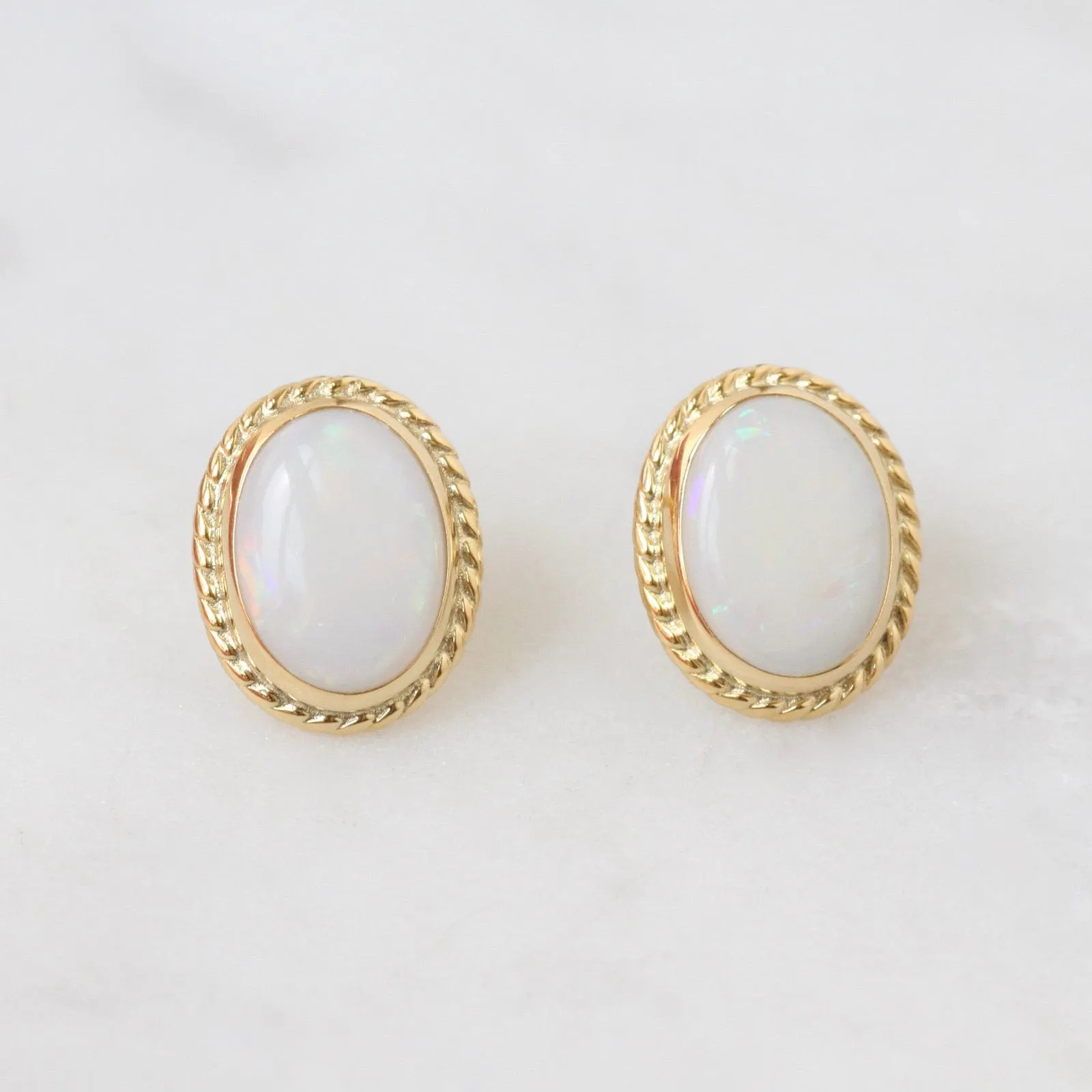 14k Gold Opal Twist Gallery Post Earrings