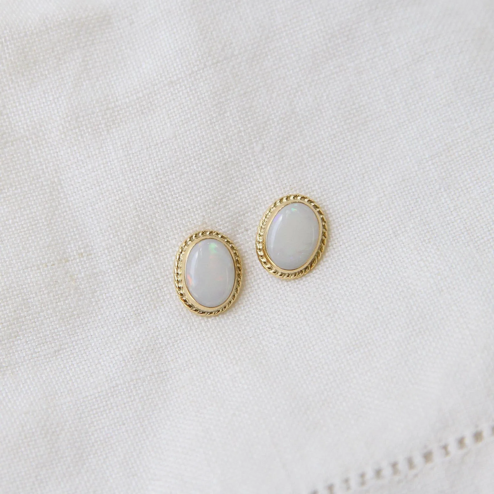 14k Gold Opal Twist Gallery Post Earrings