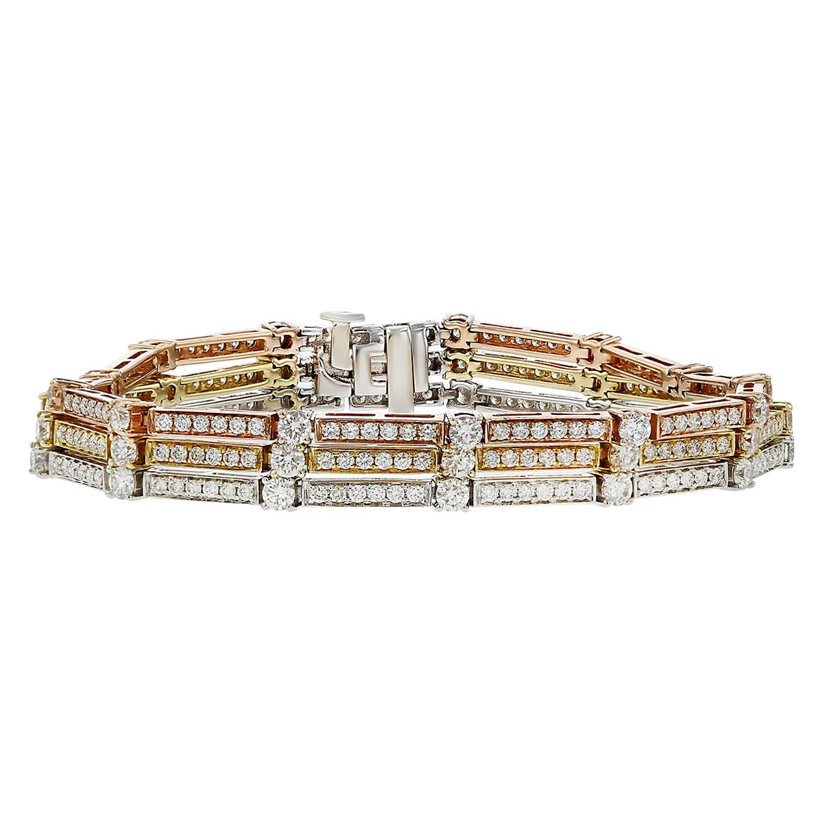 14K Gold Three Row Line Diamond Bracelet