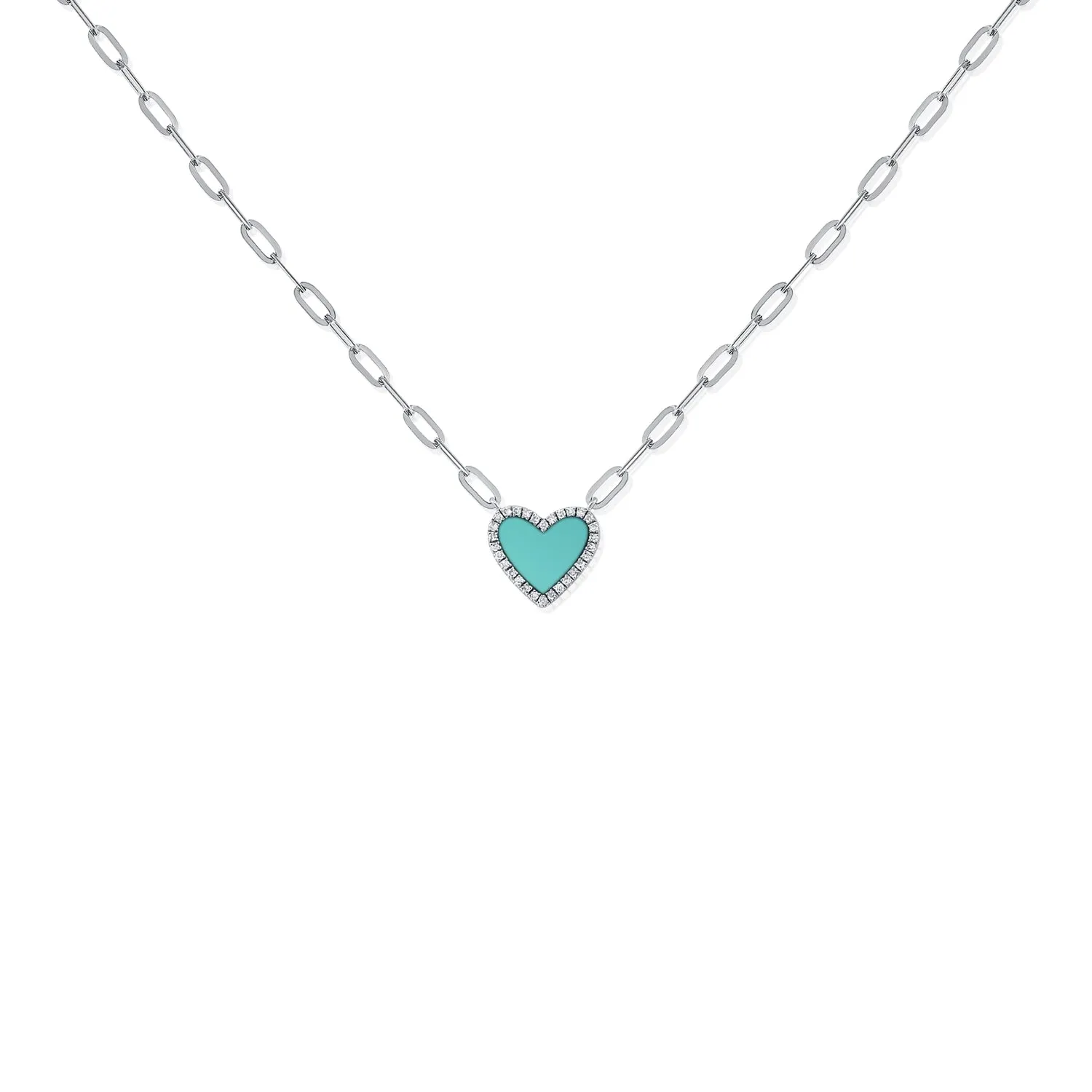 14K Gold Turquoise & Diamond Heart Necklace