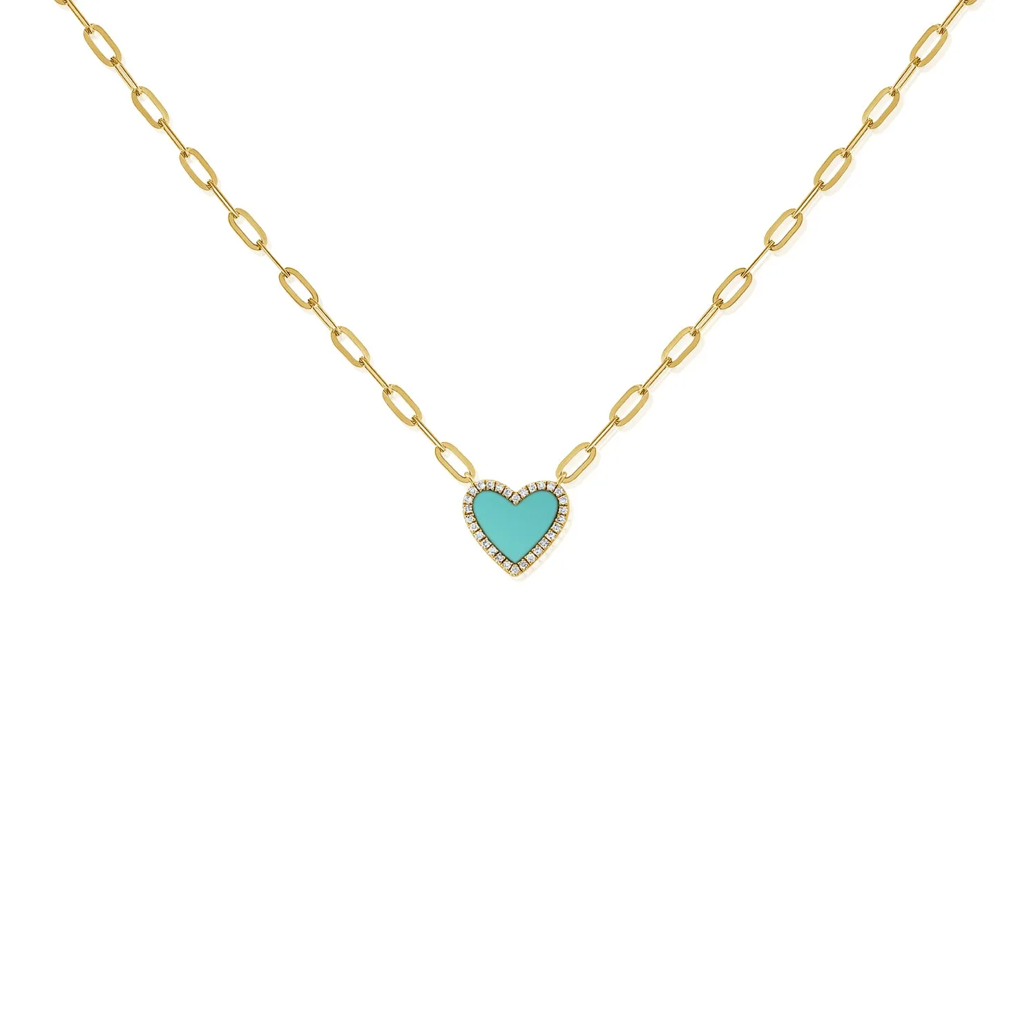 14K Gold Turquoise & Diamond Heart Necklace
